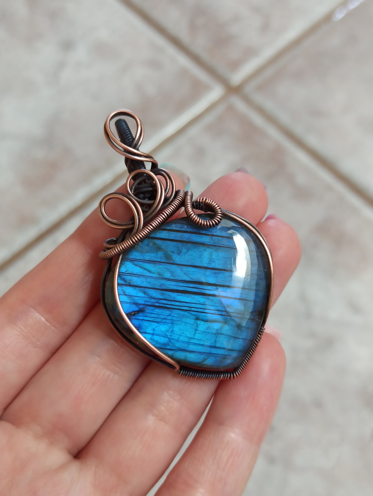 Blue Labradorite Wire Wrapped Pendant