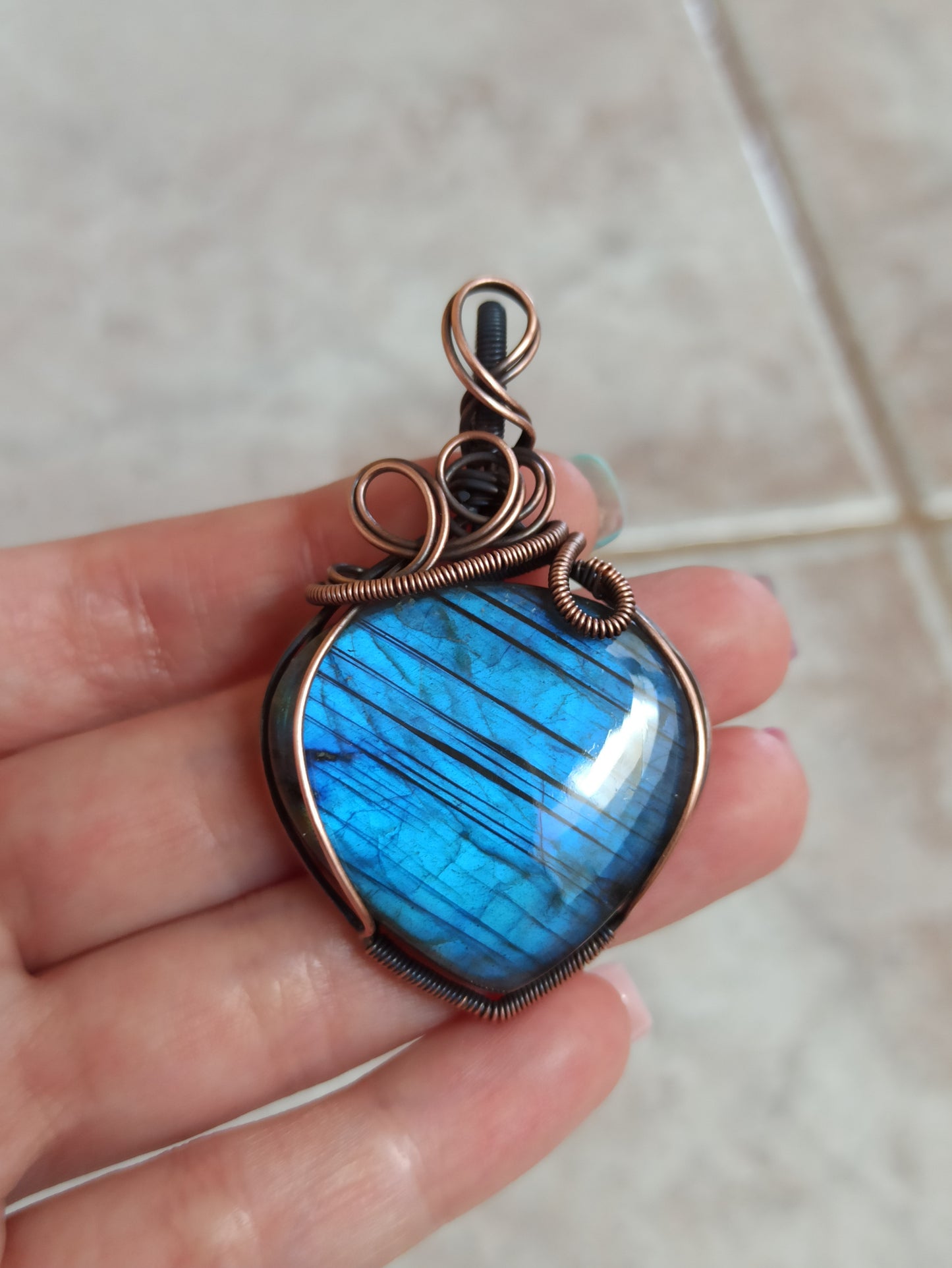 Blue Labradorite Wire Wrapped Pendant