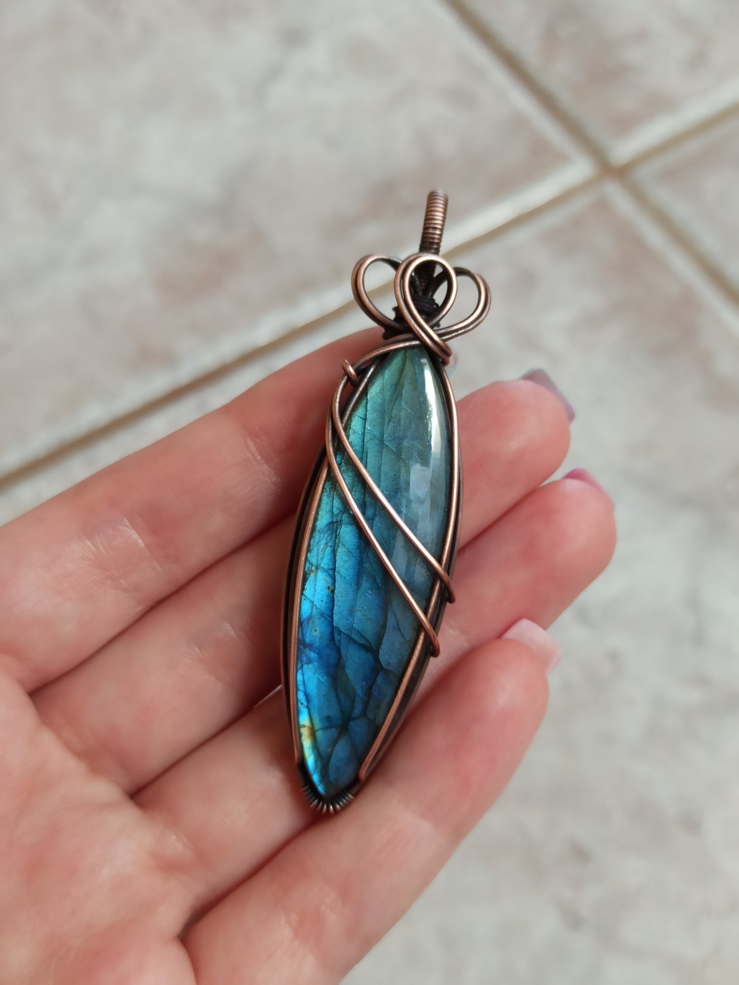 Blue Labradorite Wire Wrapped Pendant