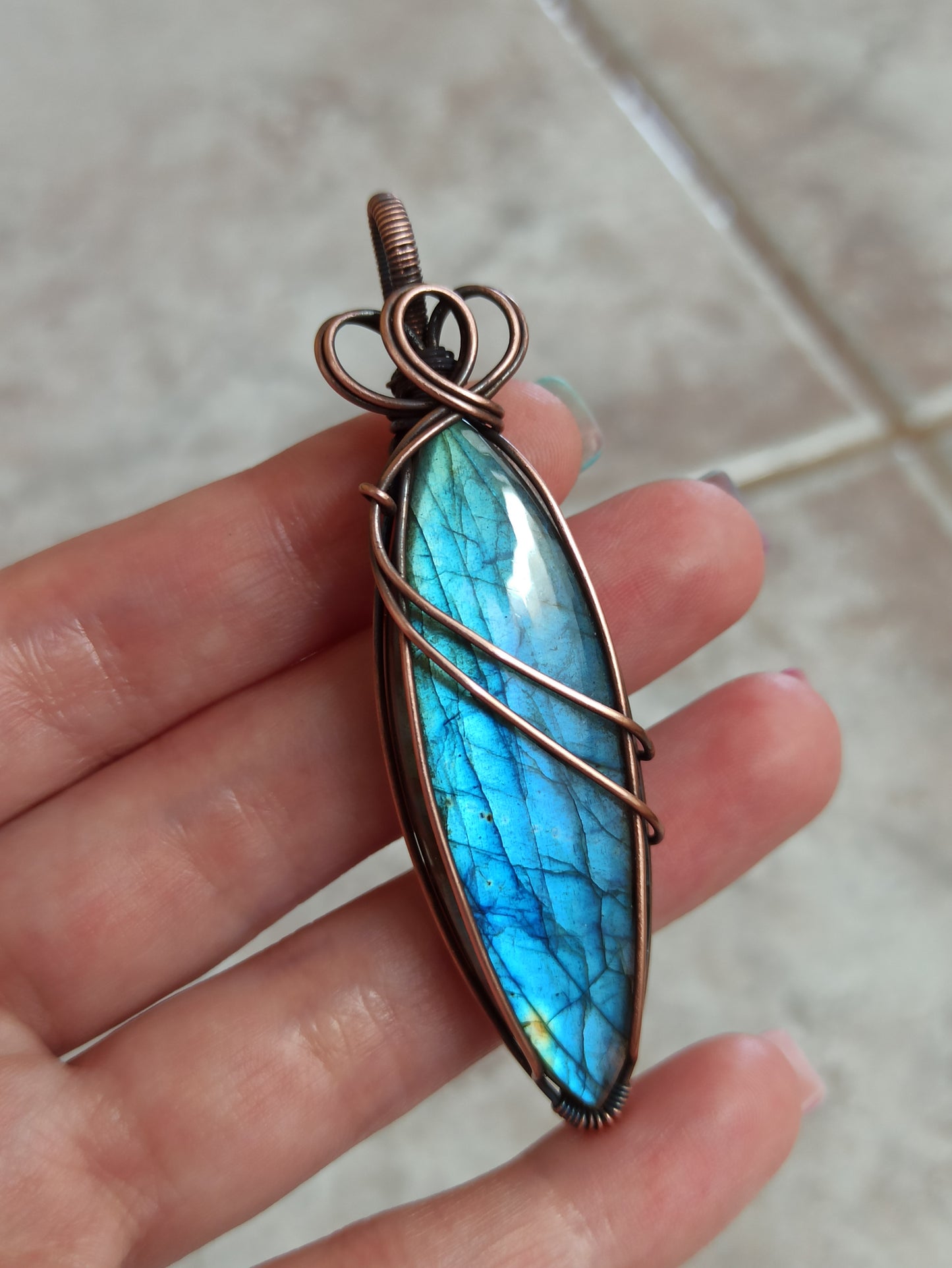 Blue Labradorite Wire Wrapped Pendant