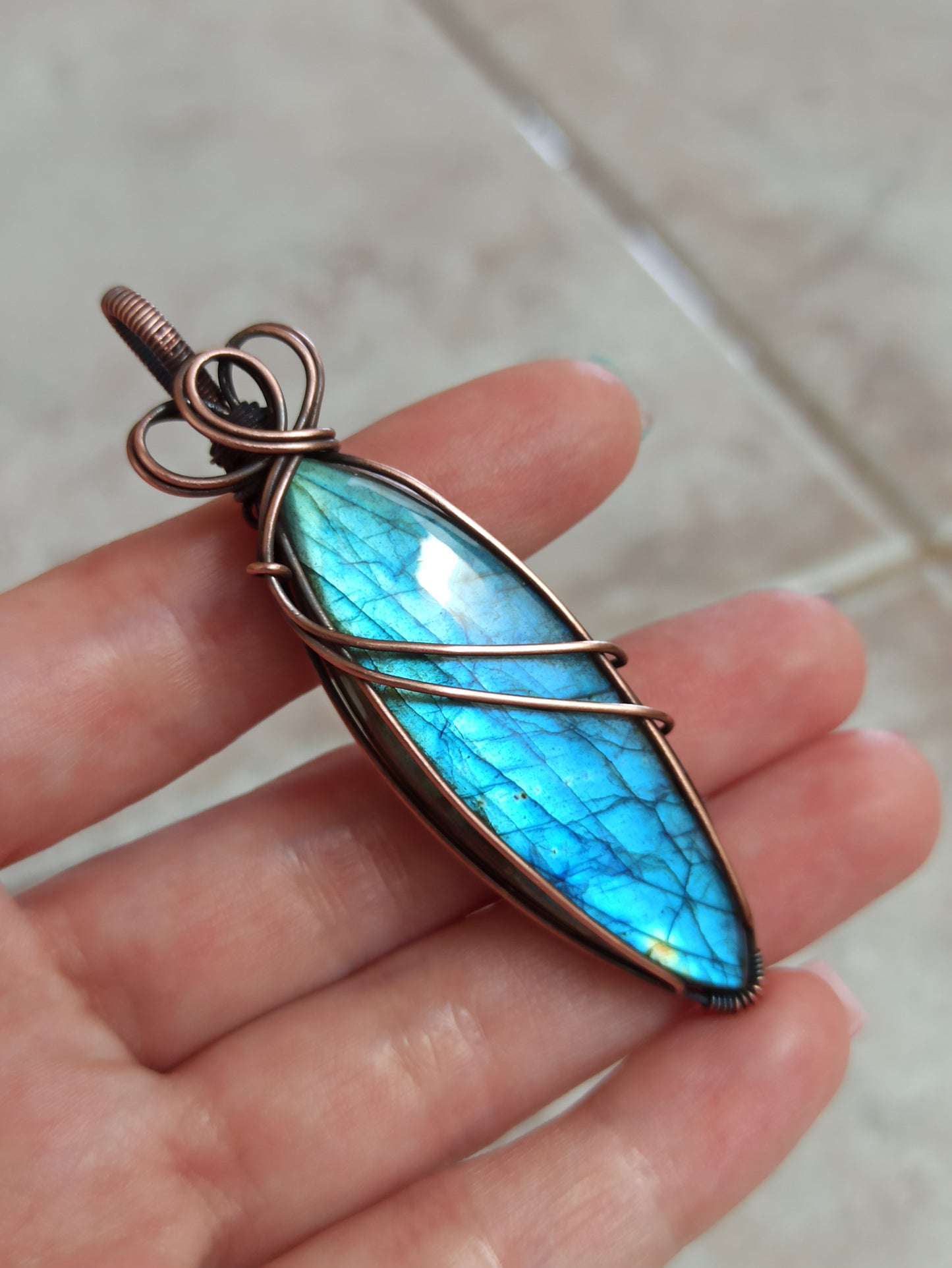 Blue Labradorite Wire Wrapped Pendant