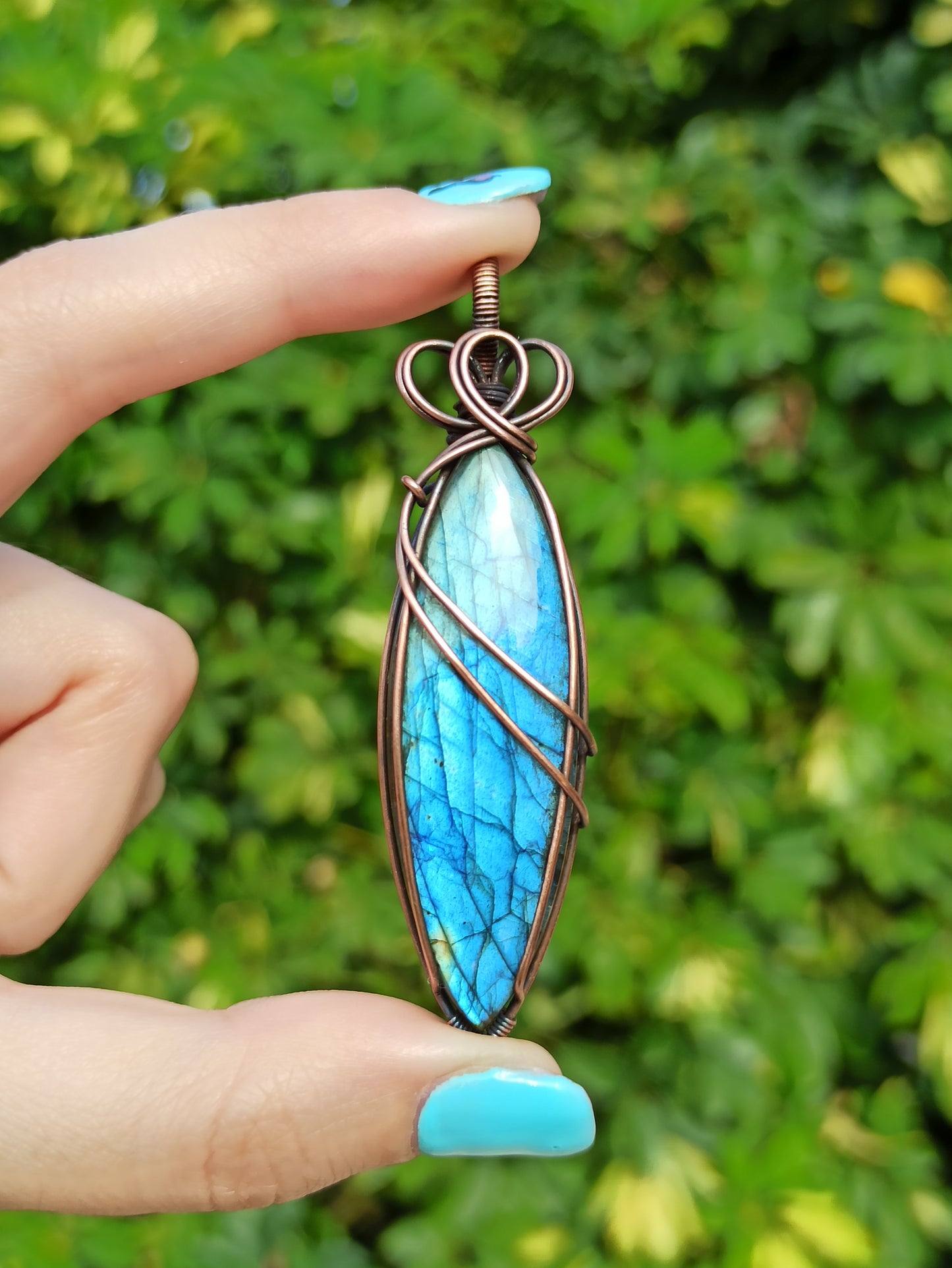 Blue Labradorite Wire Wrapped Pendant