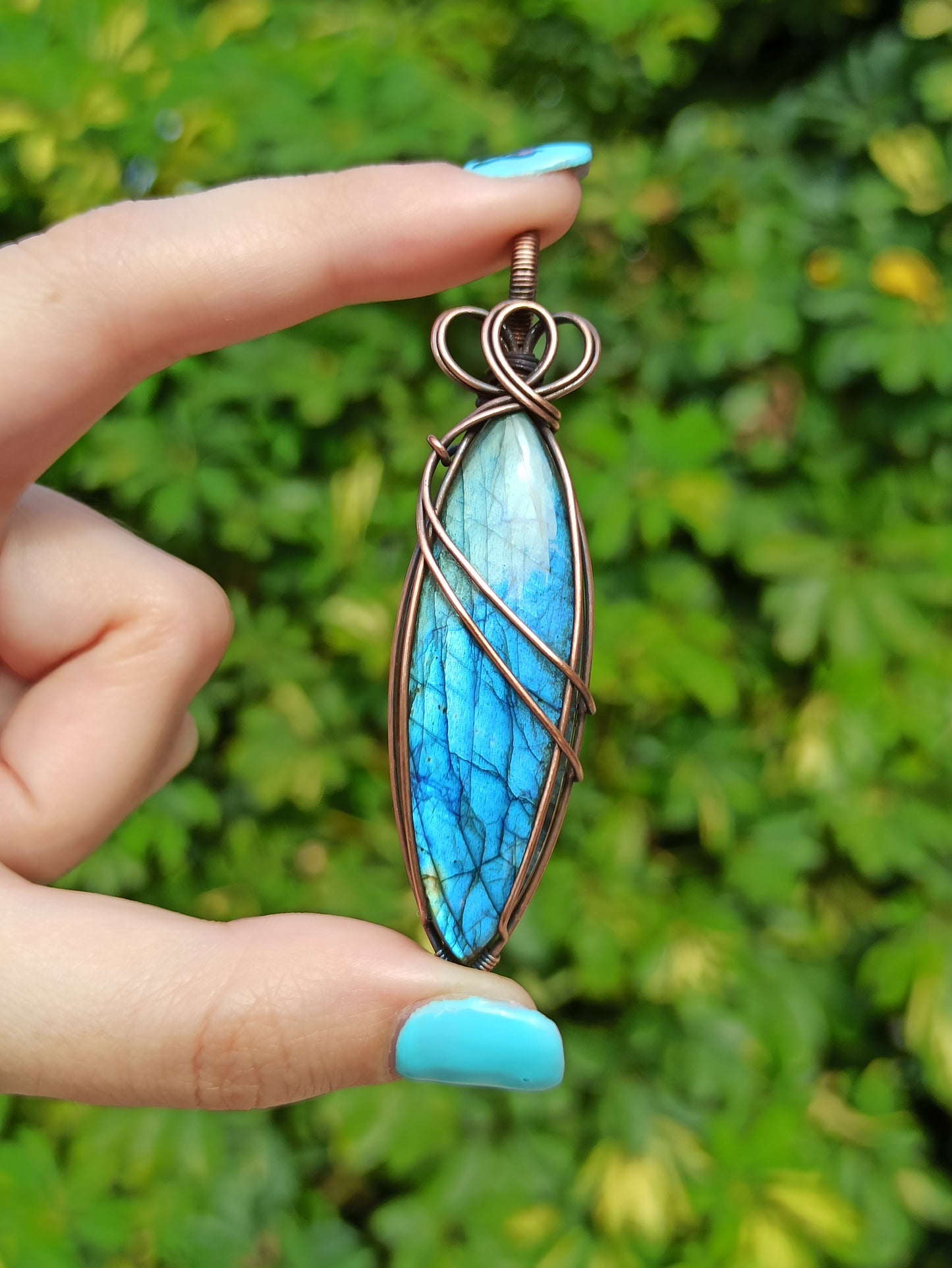 Blue Labradorite Wire Wrapped Pendant