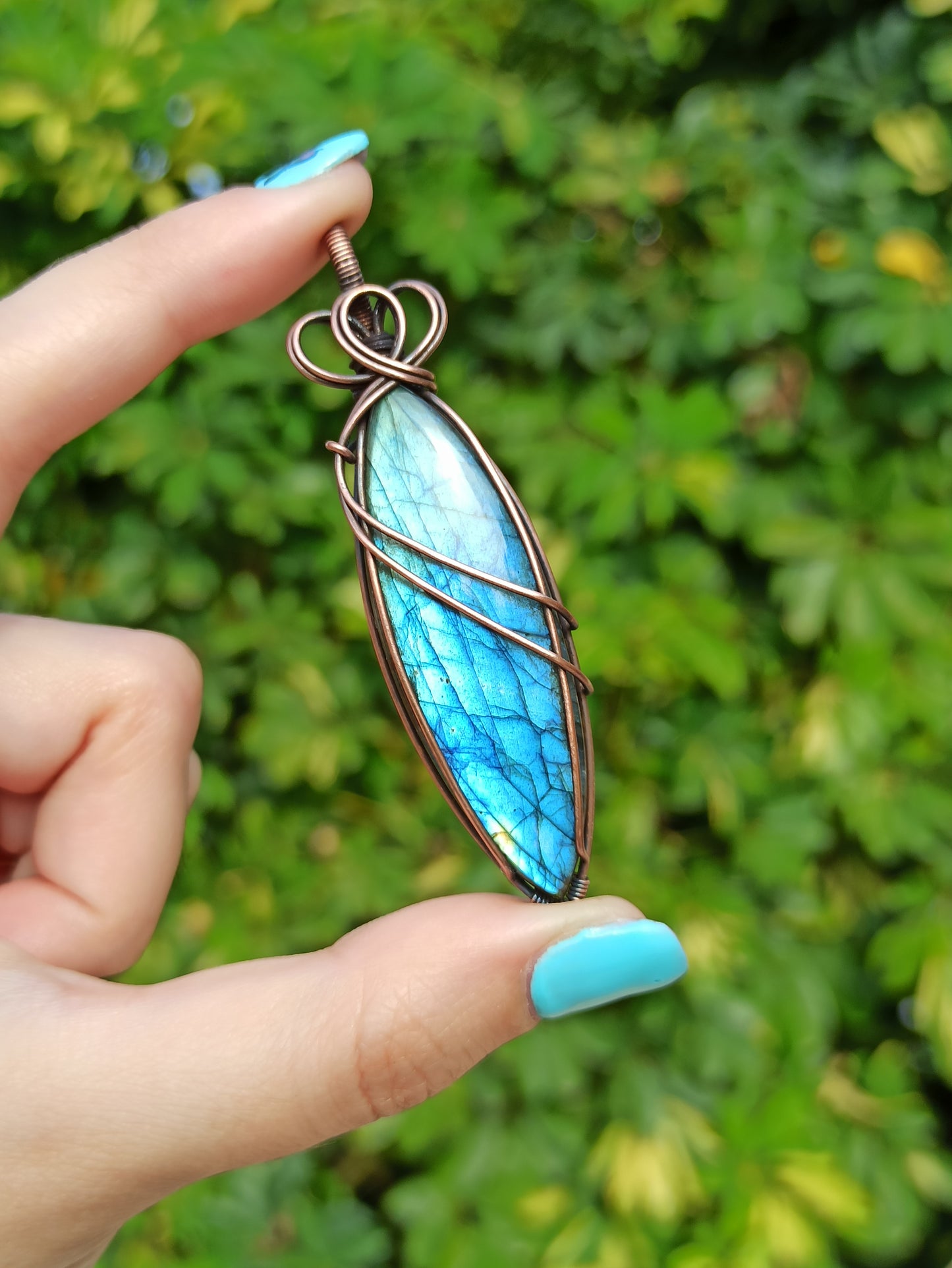 Blue Labradorite Wire Wrapped Pendant