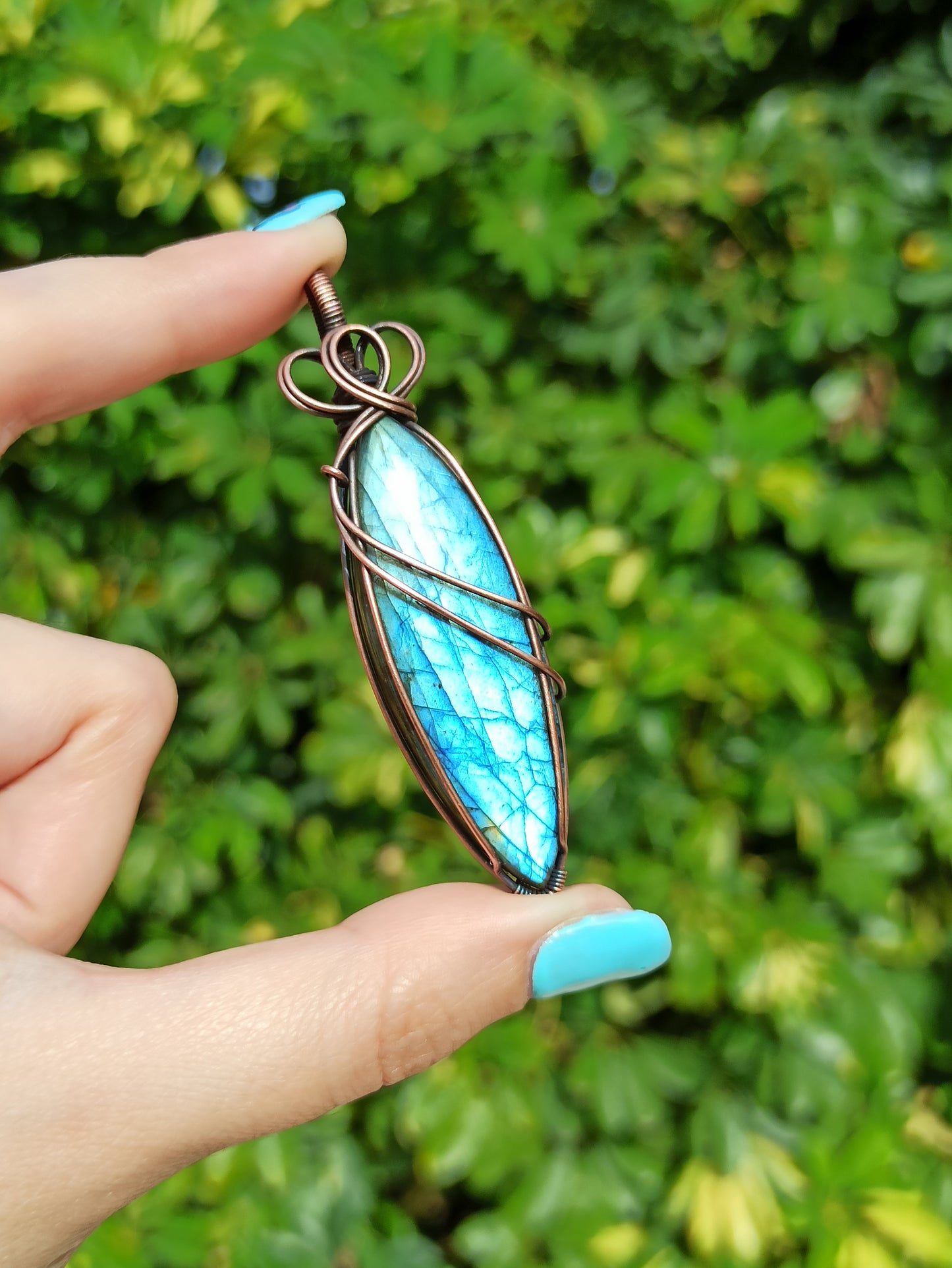 Blue Labradorite Wire Wrapped Pendant