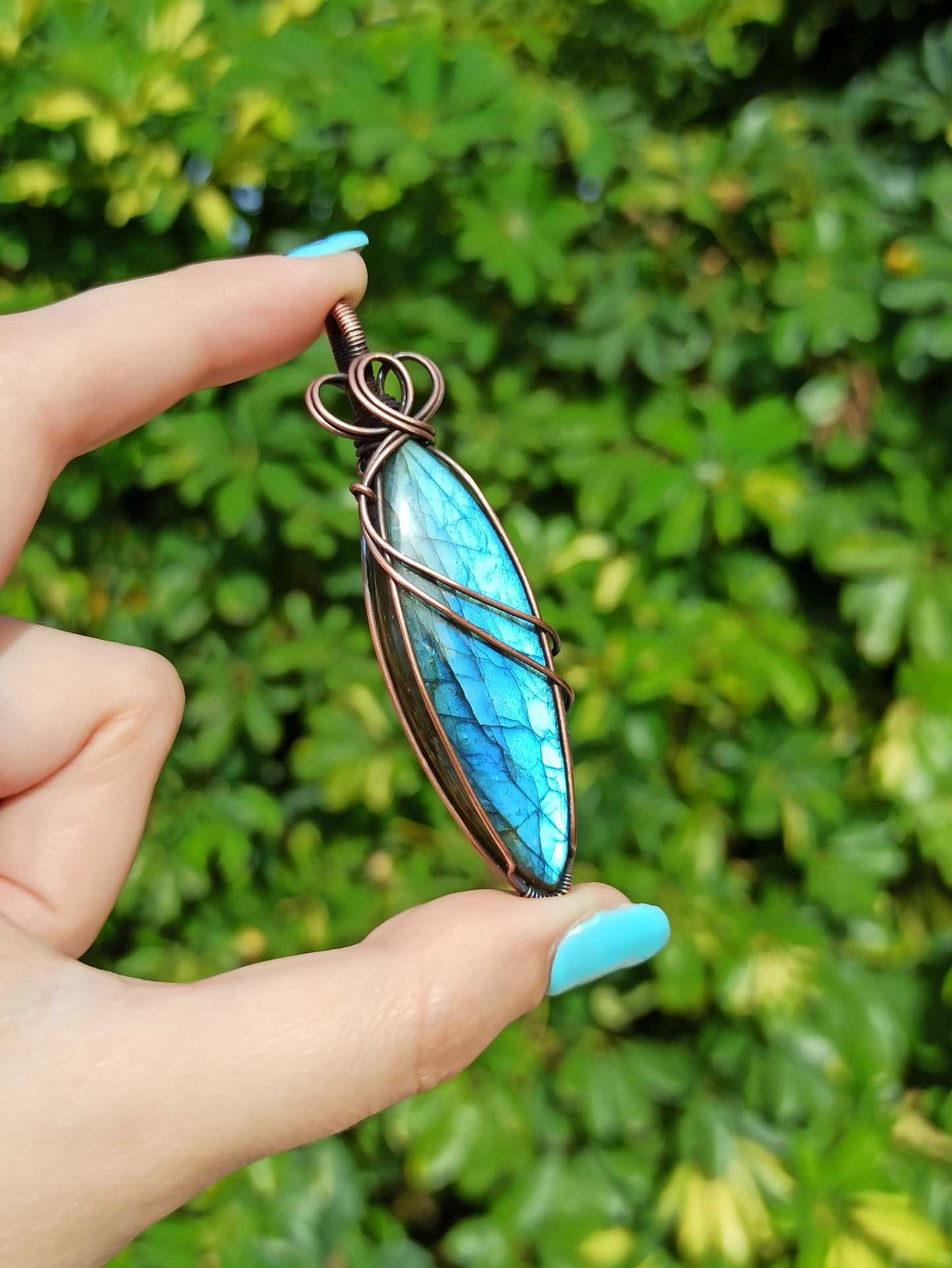 Blue Labradorite Wire Wrapped Pendant