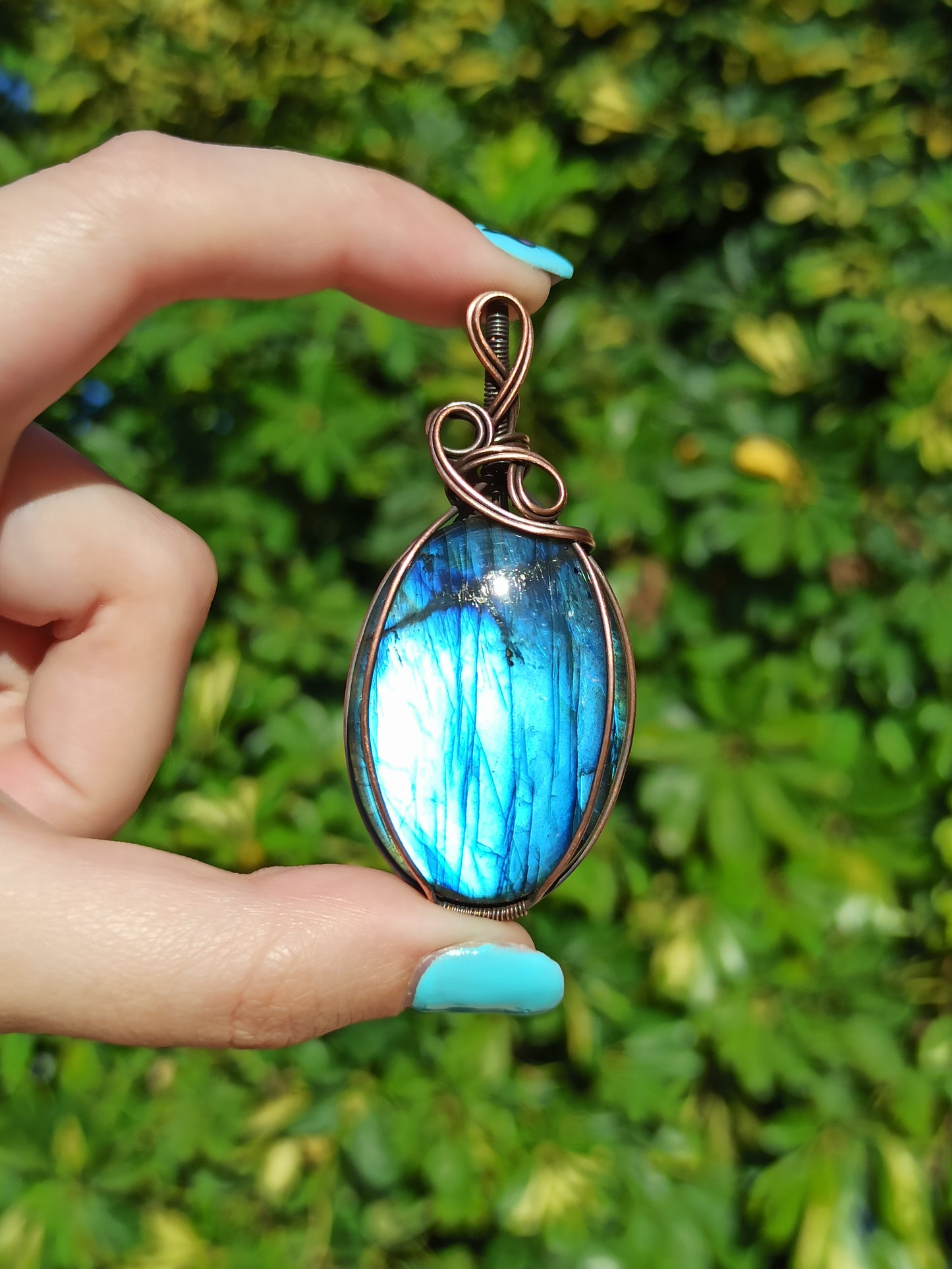 Blue Labradorite Wire Wrapped Pendant