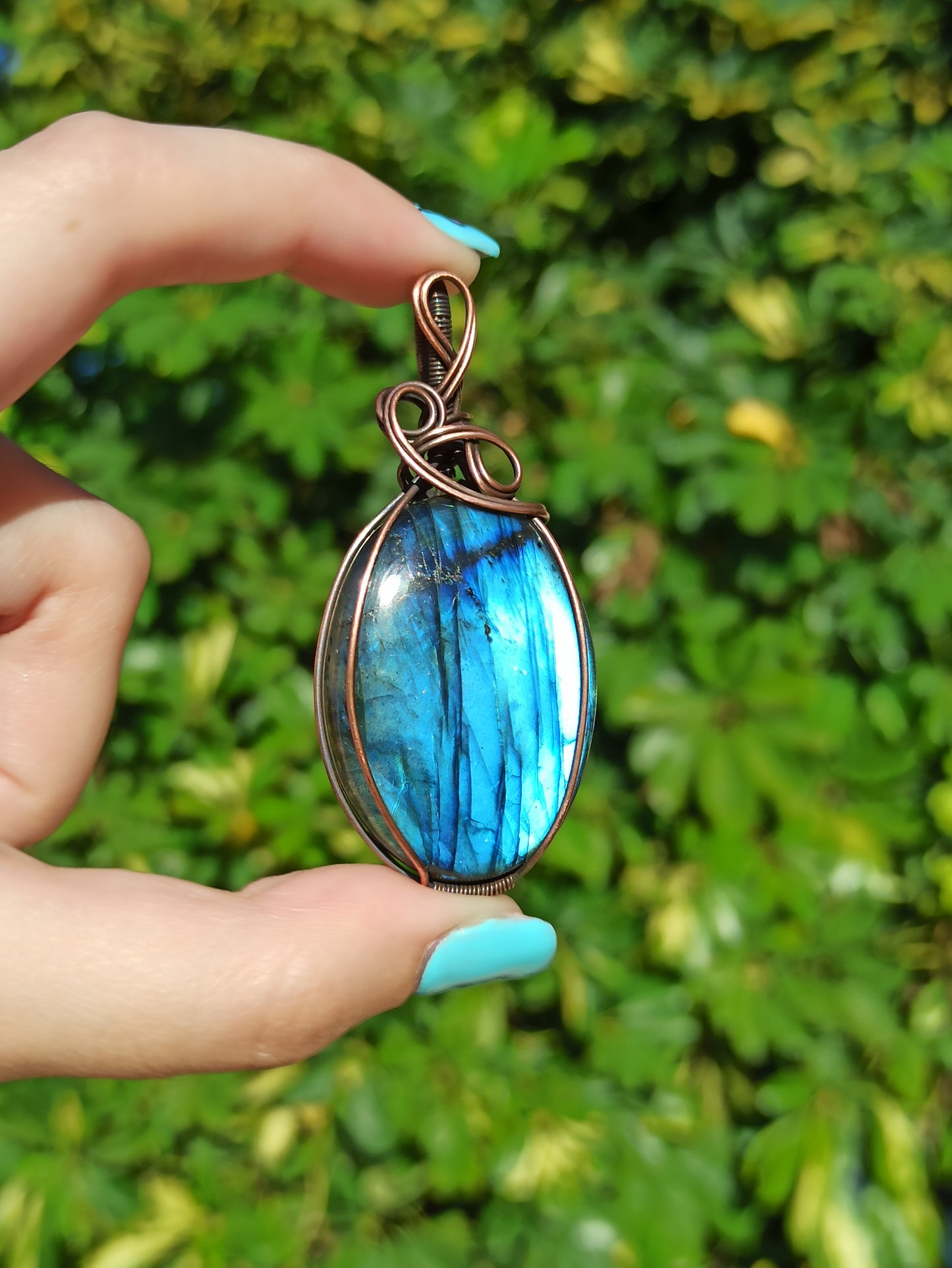 Blue Labradorite Wire Wrapped Pendant