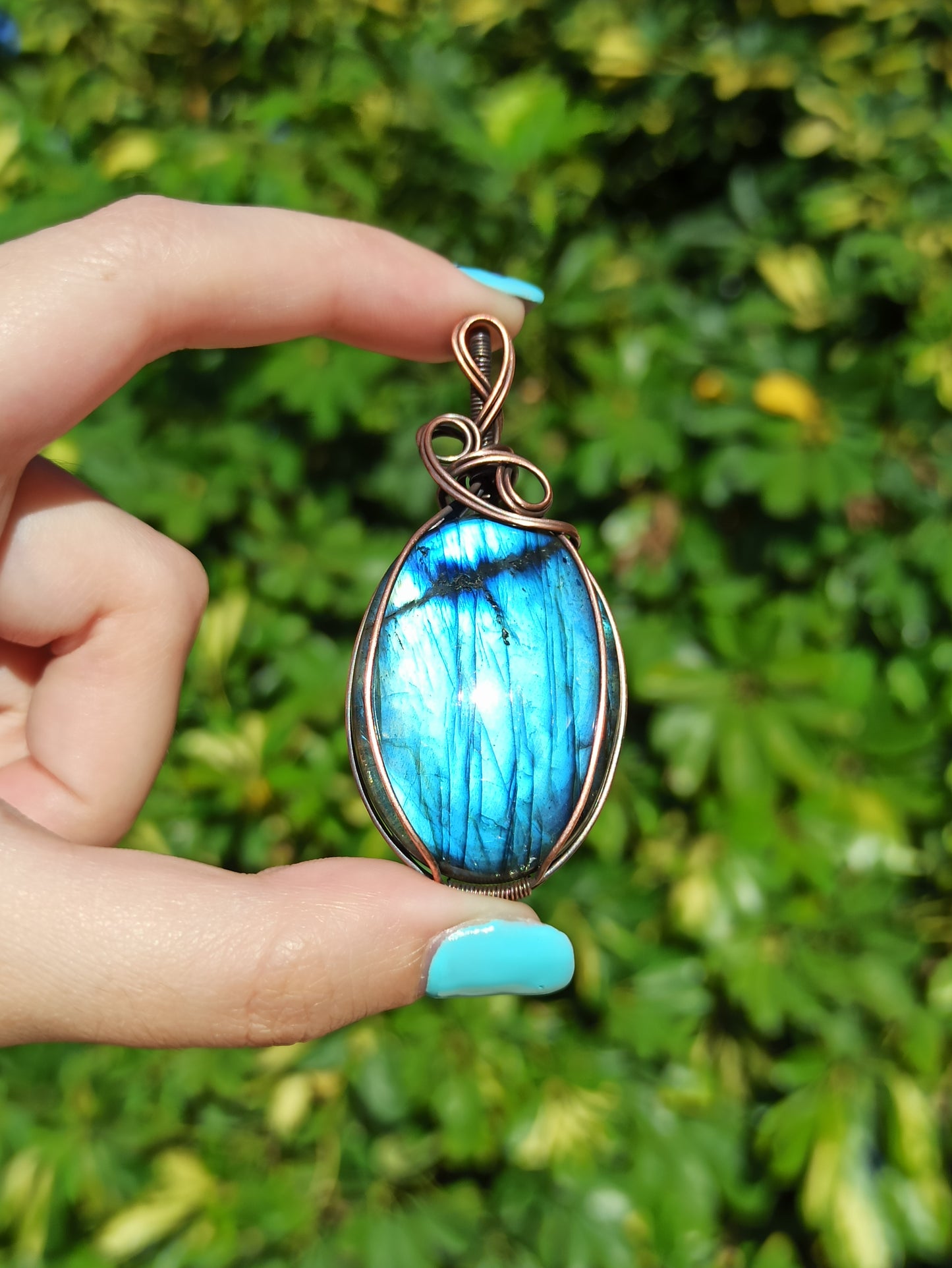 Blue Labradorite Wire Wrapped Pendant