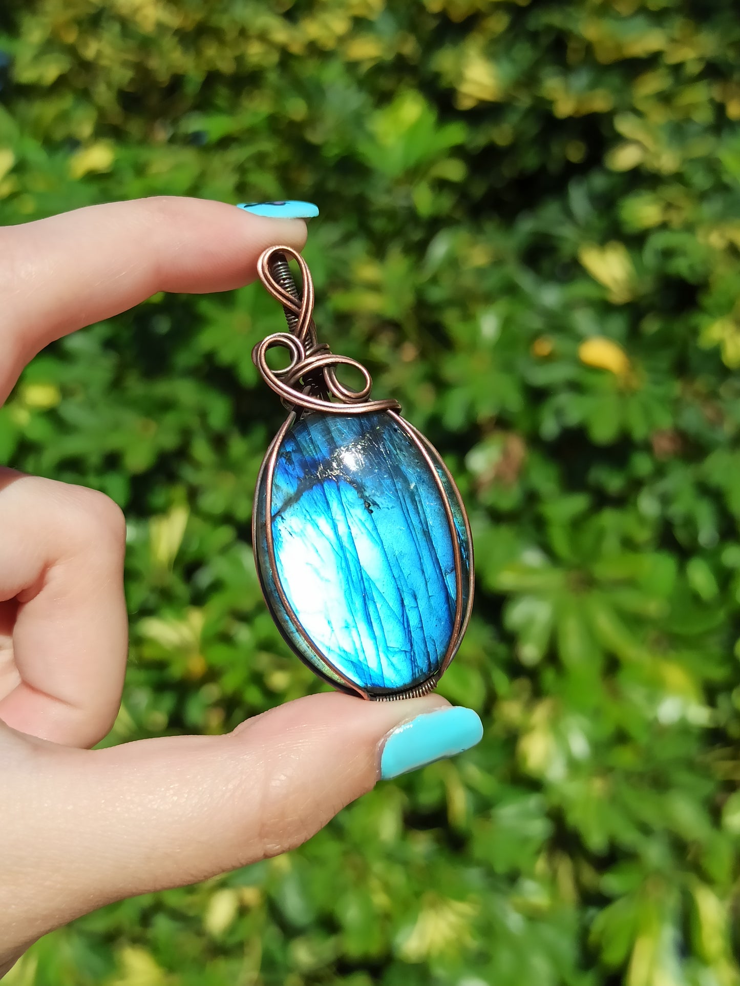 Blue Labradorite Wire Wrapped Pendant