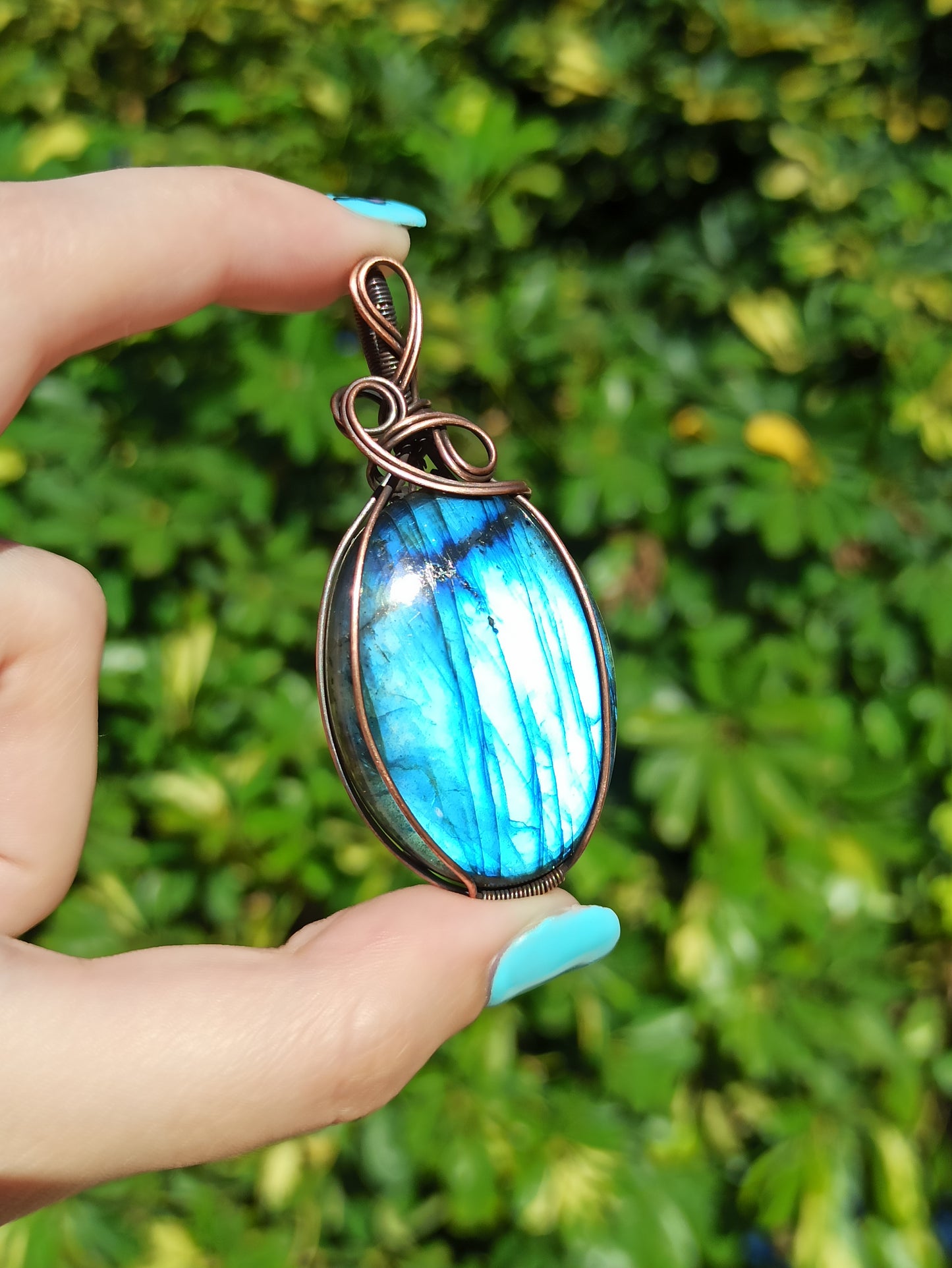 Blue Labradorite Wire Wrapped Pendant