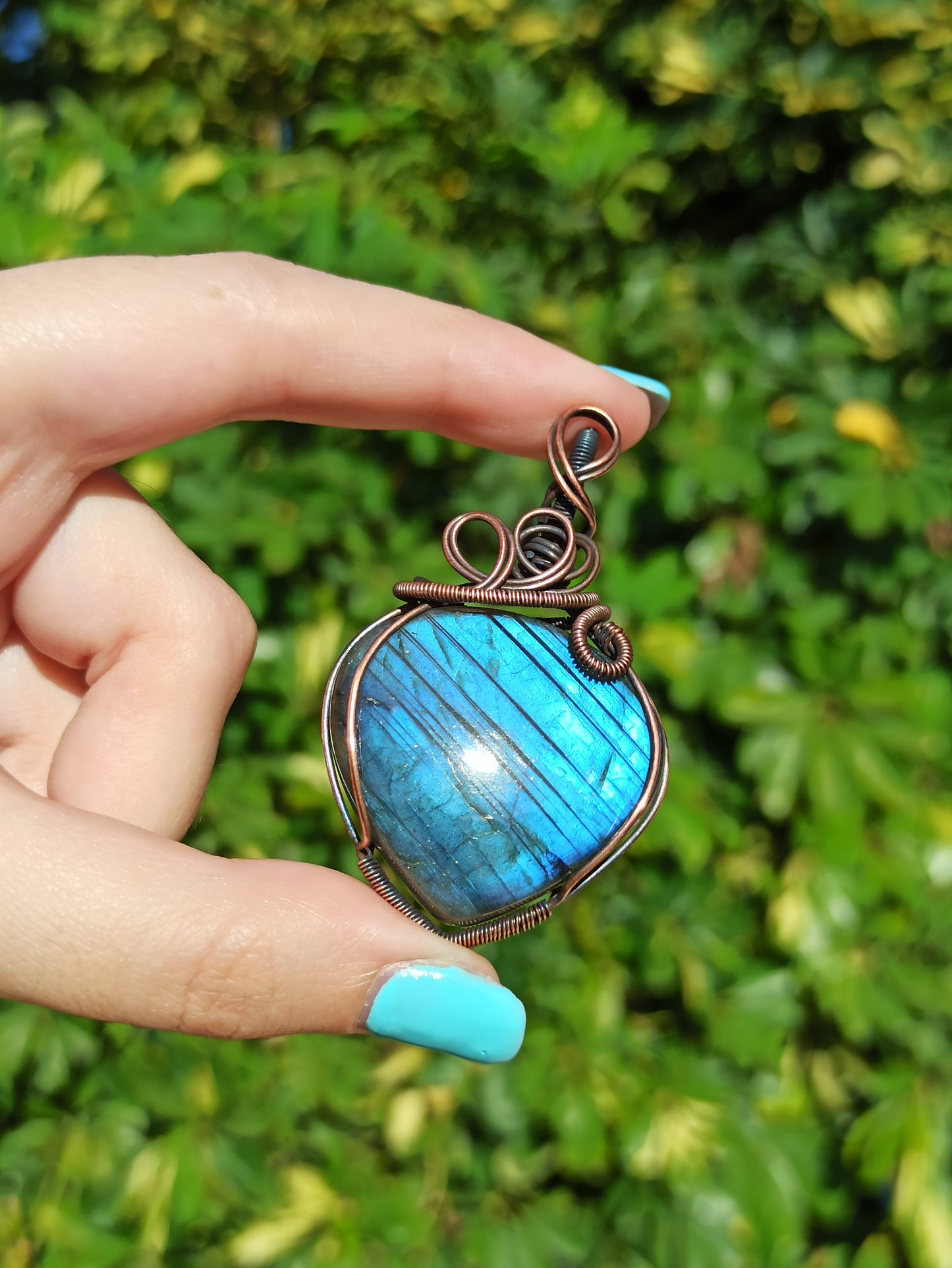 Blue Labradorite Wire Wrapped Pendant