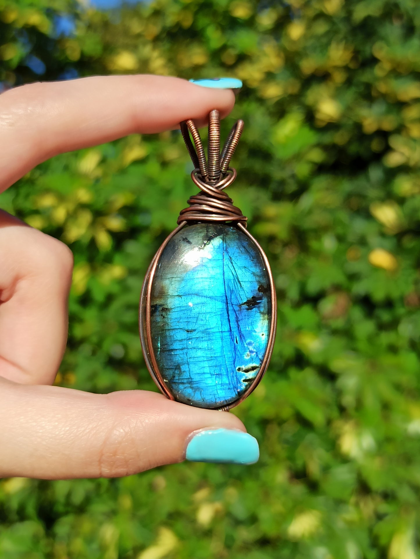 Blue Labradorite Wire Wrapped Pendant