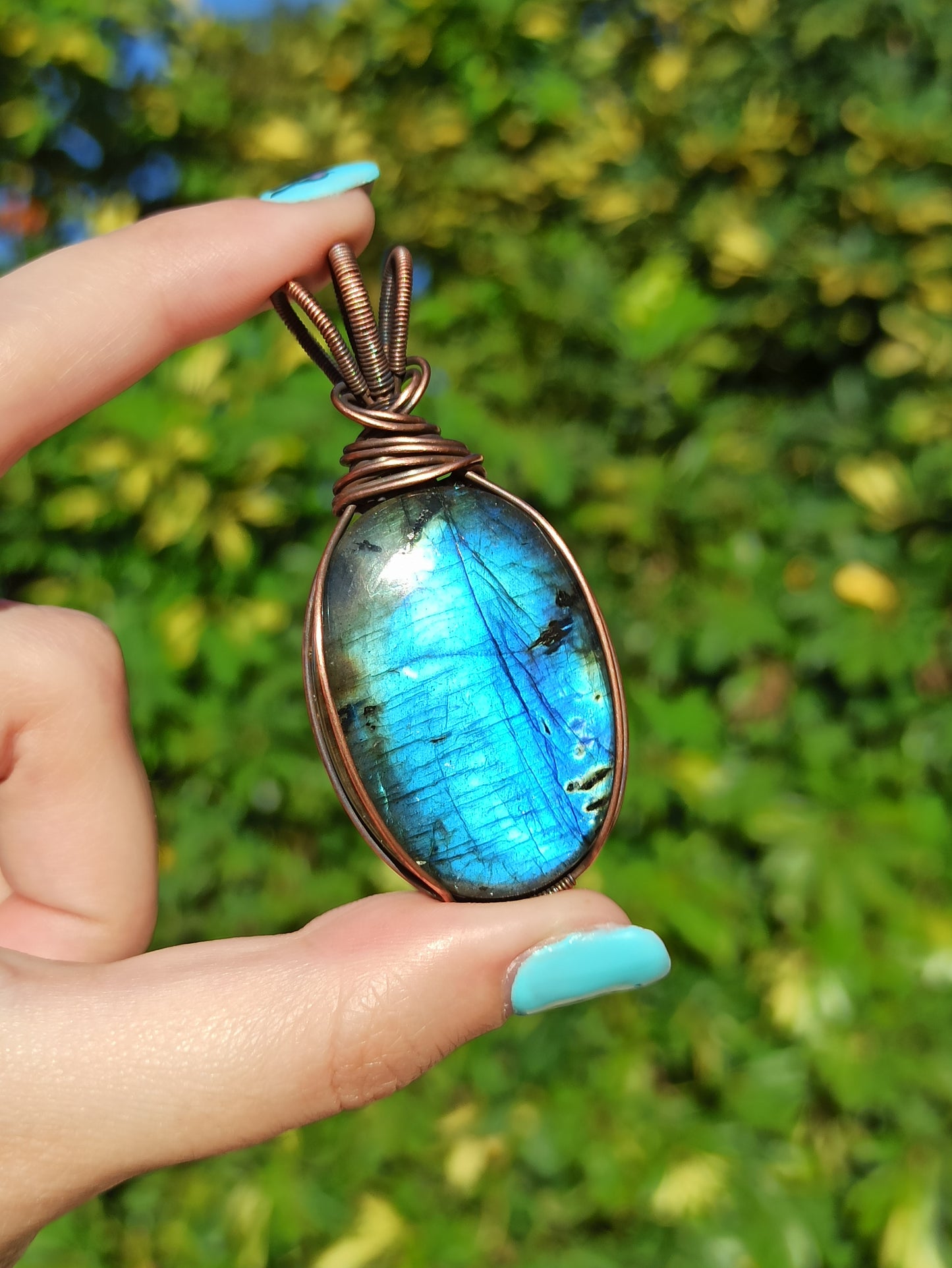 Blue Labradorite Wire Wrapped Pendant