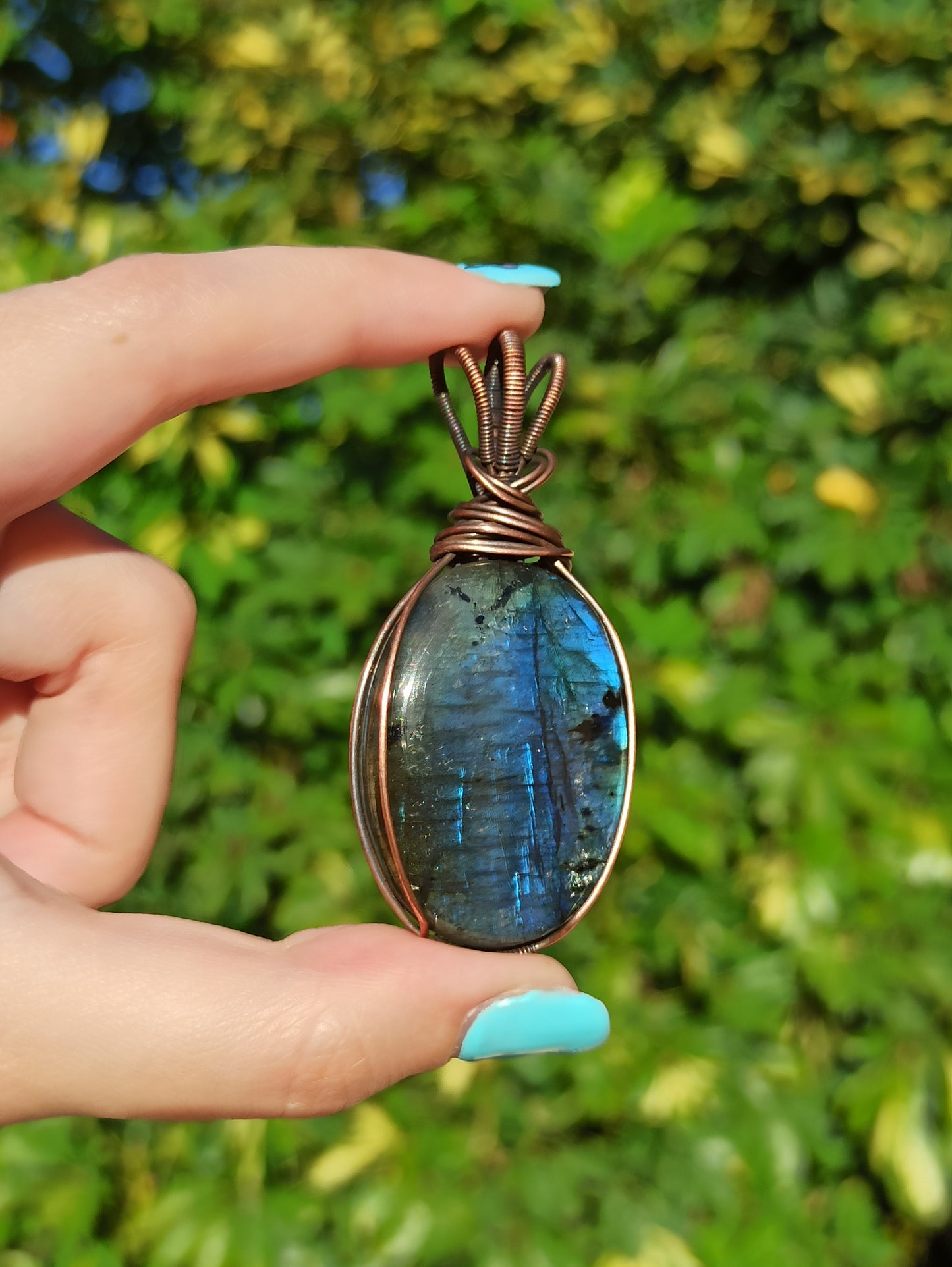 Blue Labradorite Wire Wrapped Pendant