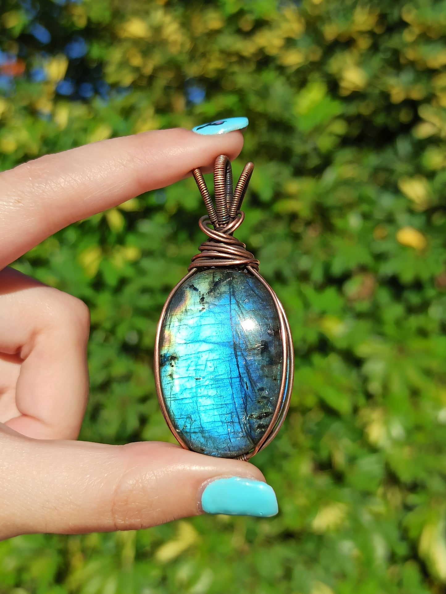 Blue Labradorite Wire Wrapped Pendant