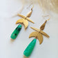 Green Agate Brass Geometric Earrings