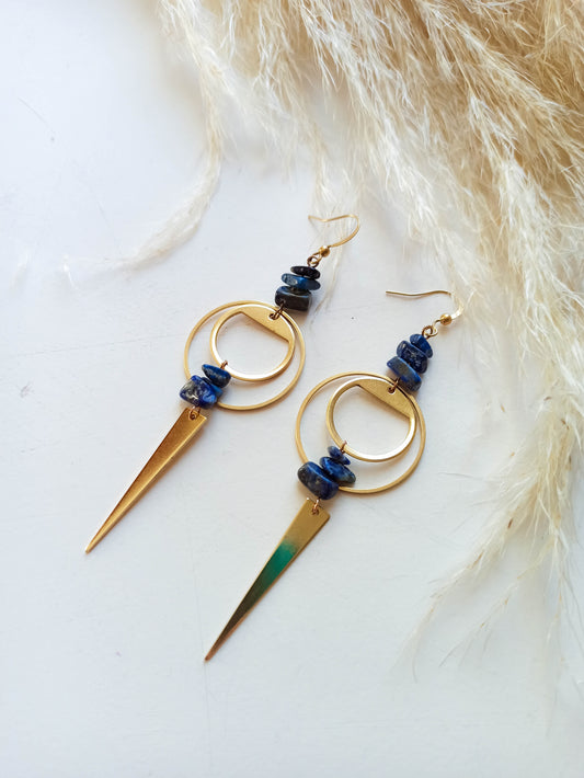 Lapis Lazuli Brass Geometric Earrings