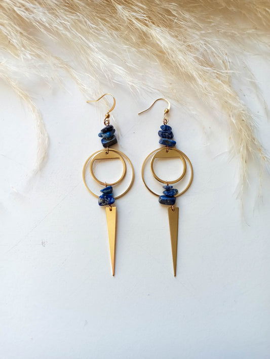 Lapis Lazuli Brass Geometric Earrings