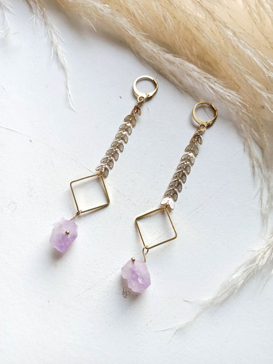 Amethyst Brass Geometric Earrings