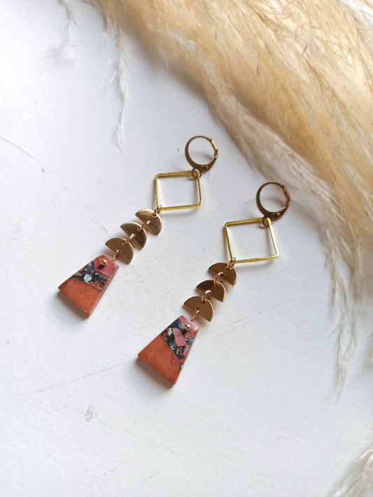 Maligano Jasper Brass Geometric Earrings