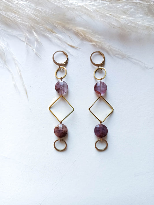 Amethyst Geometric Brass Earrings