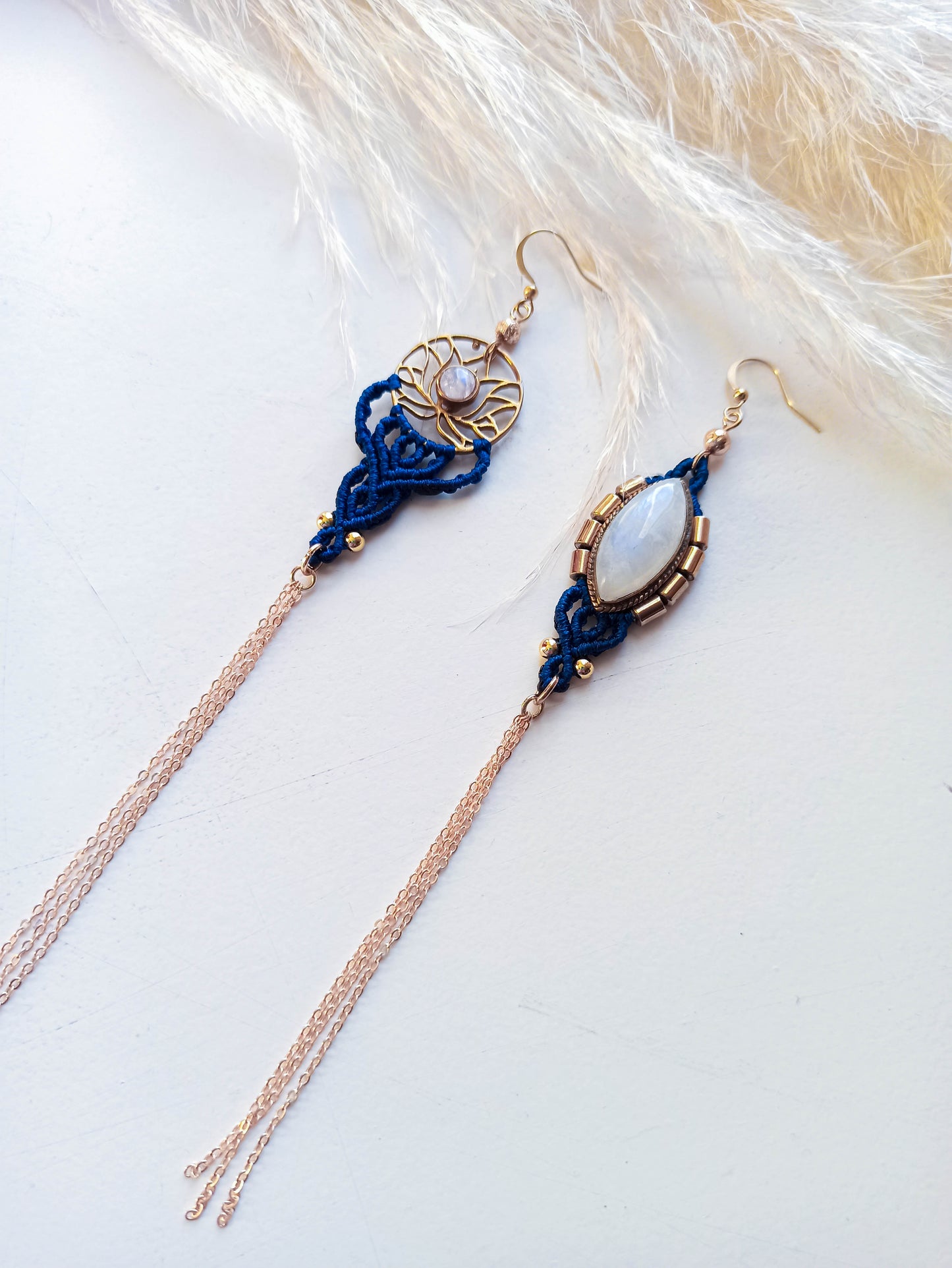 Rainbow Moonstone Macrame Earrings