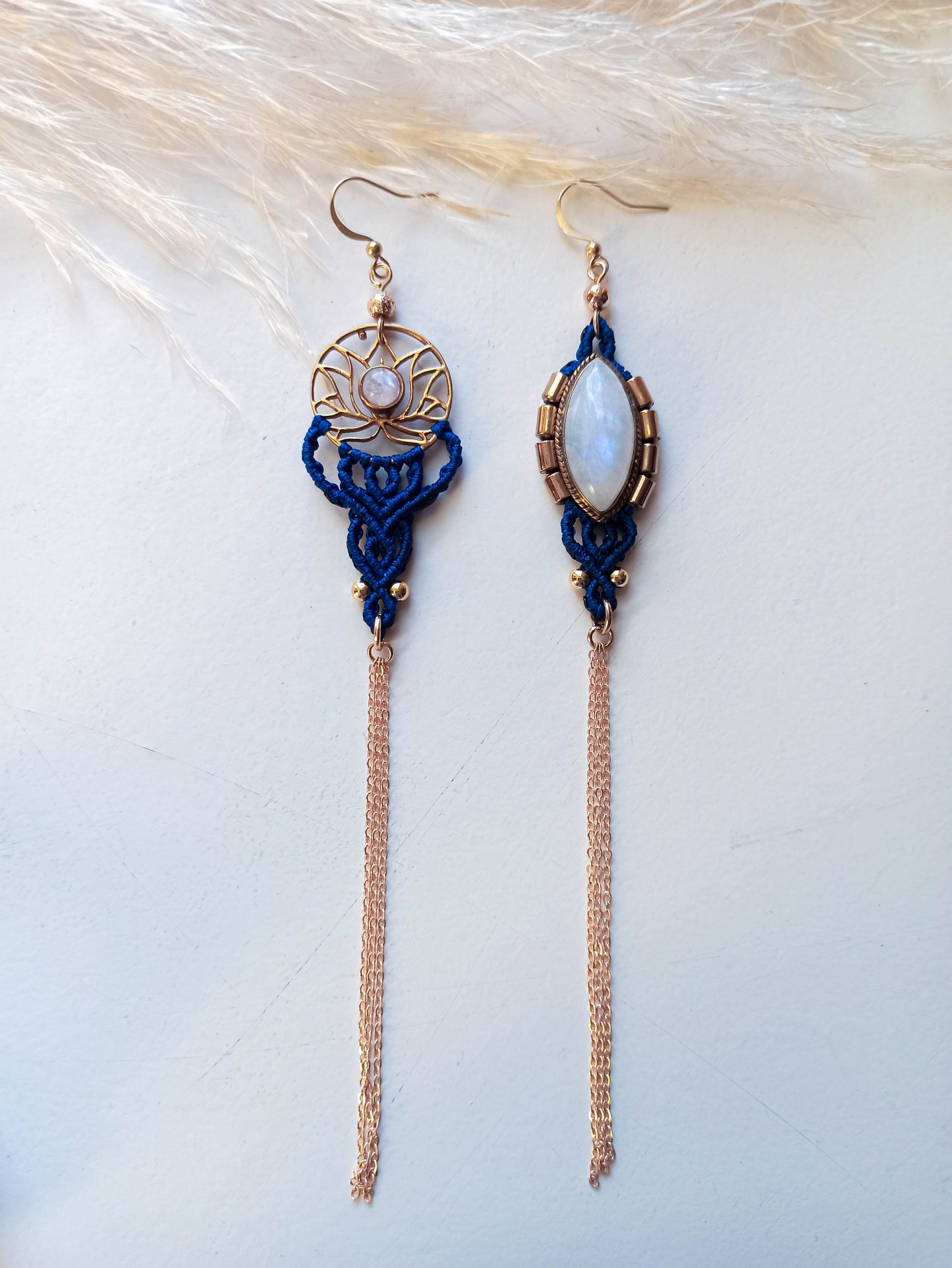 Rainbow Moonstone Macrame Earrings