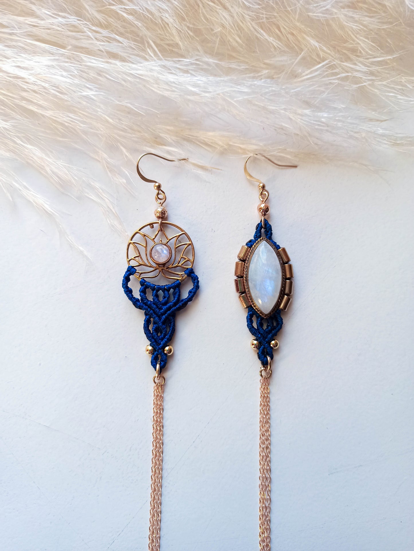 Rainbow Moonstone Macrame Earrings