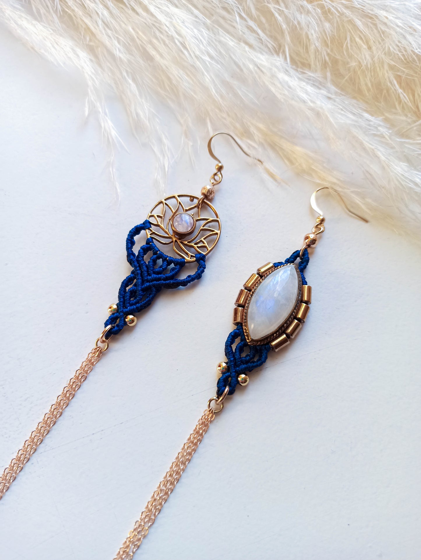 Rainbow Moonstone Macrame Earrings