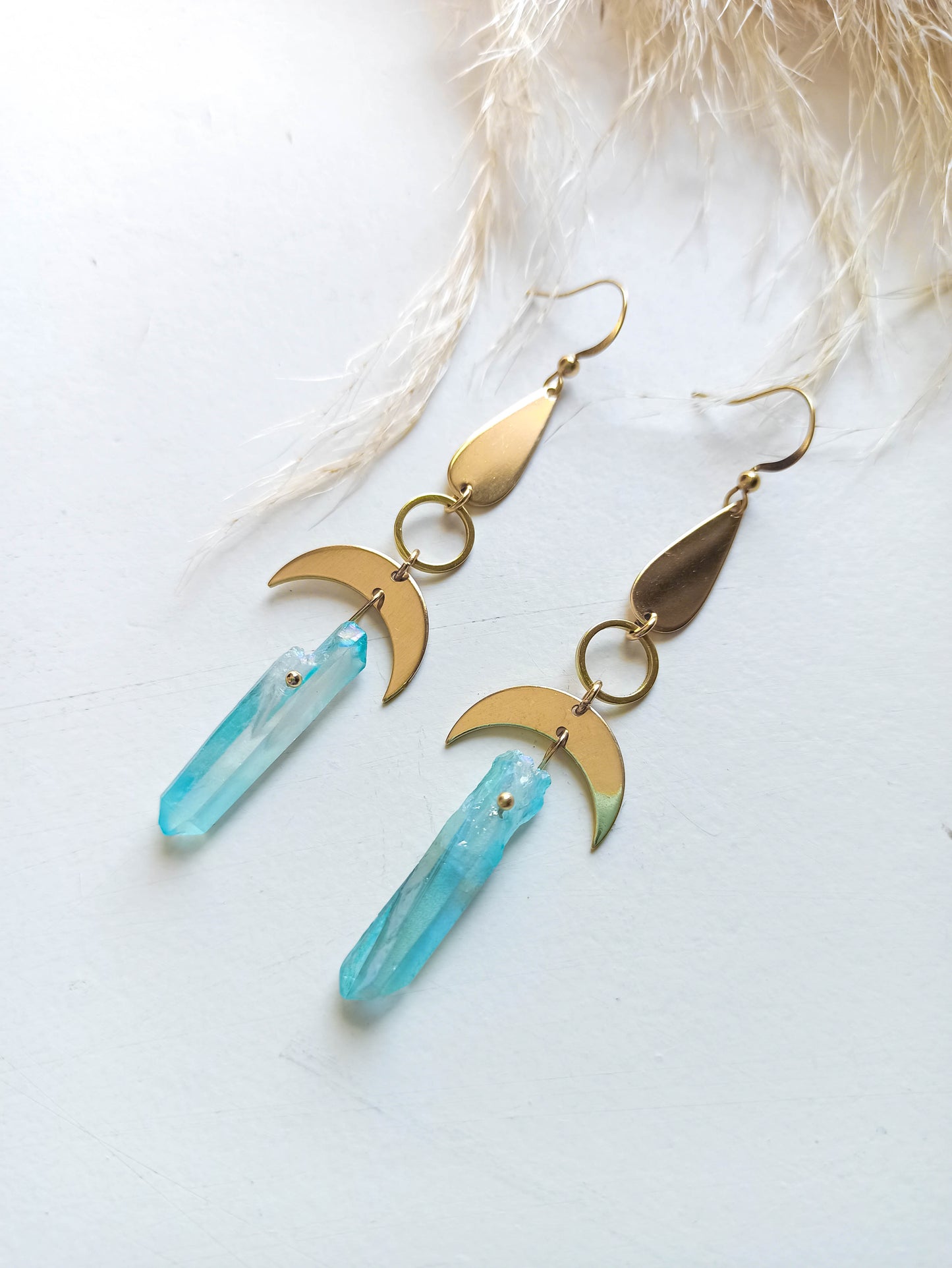 Boucles d'Oreilles Aura Quartz Lune Bleue