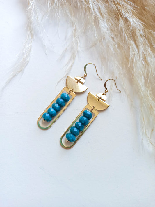 Blue Nephrite Brass Earrings