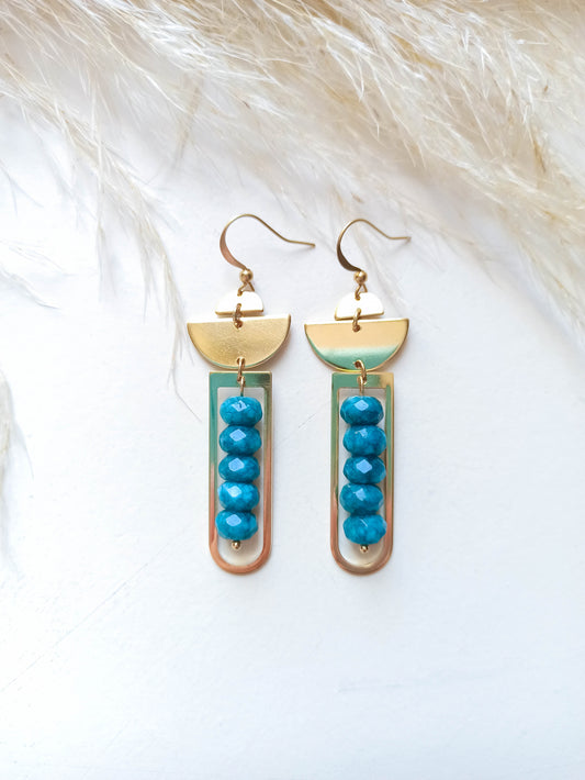 Blue Nephrite Brass Earrings