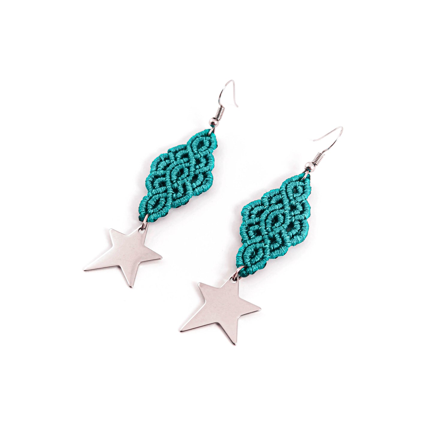 Turquoise Macrame Fish Scale Earrings