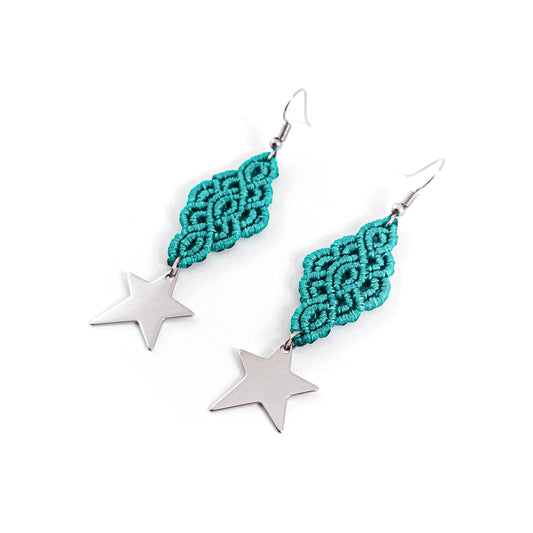 Boucles d'oreilles écailles de poisson macramé turquoise