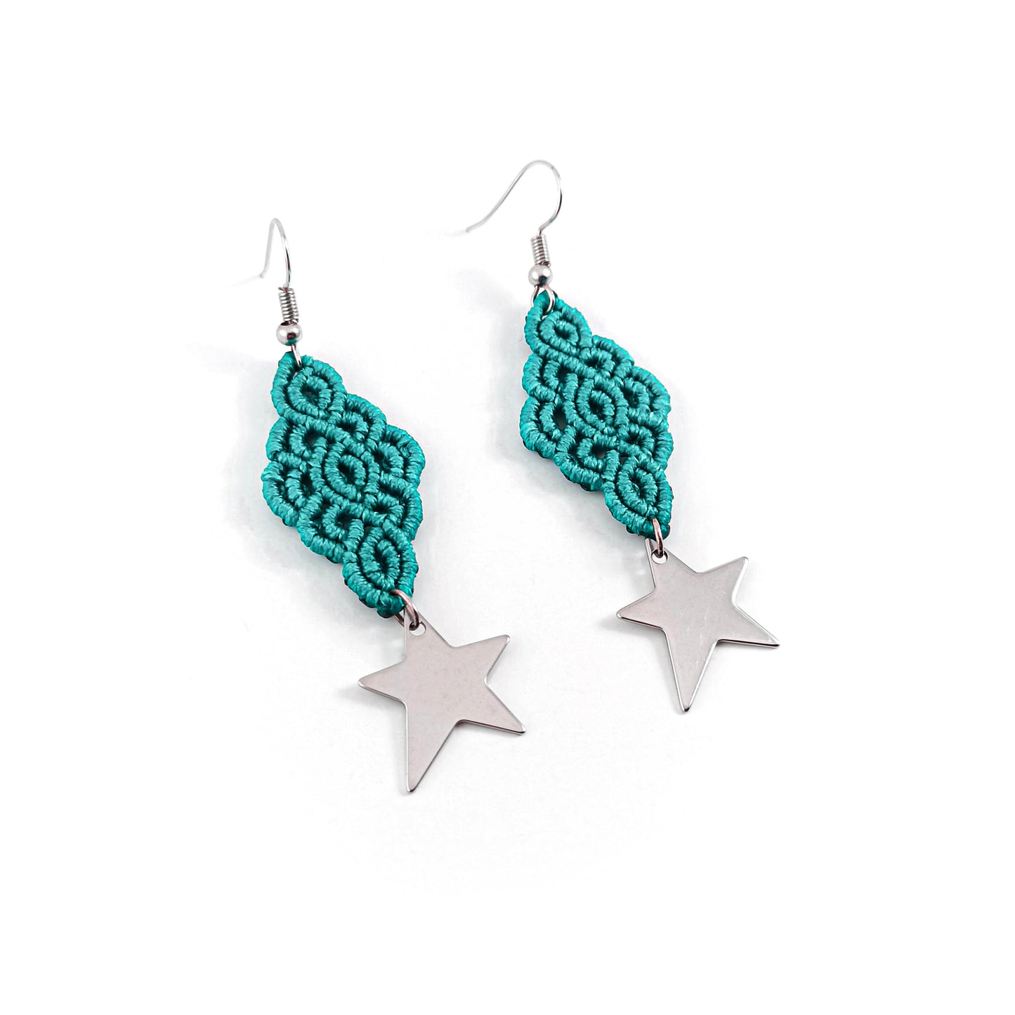 Turquoise Macrame Fish Scale Earrings