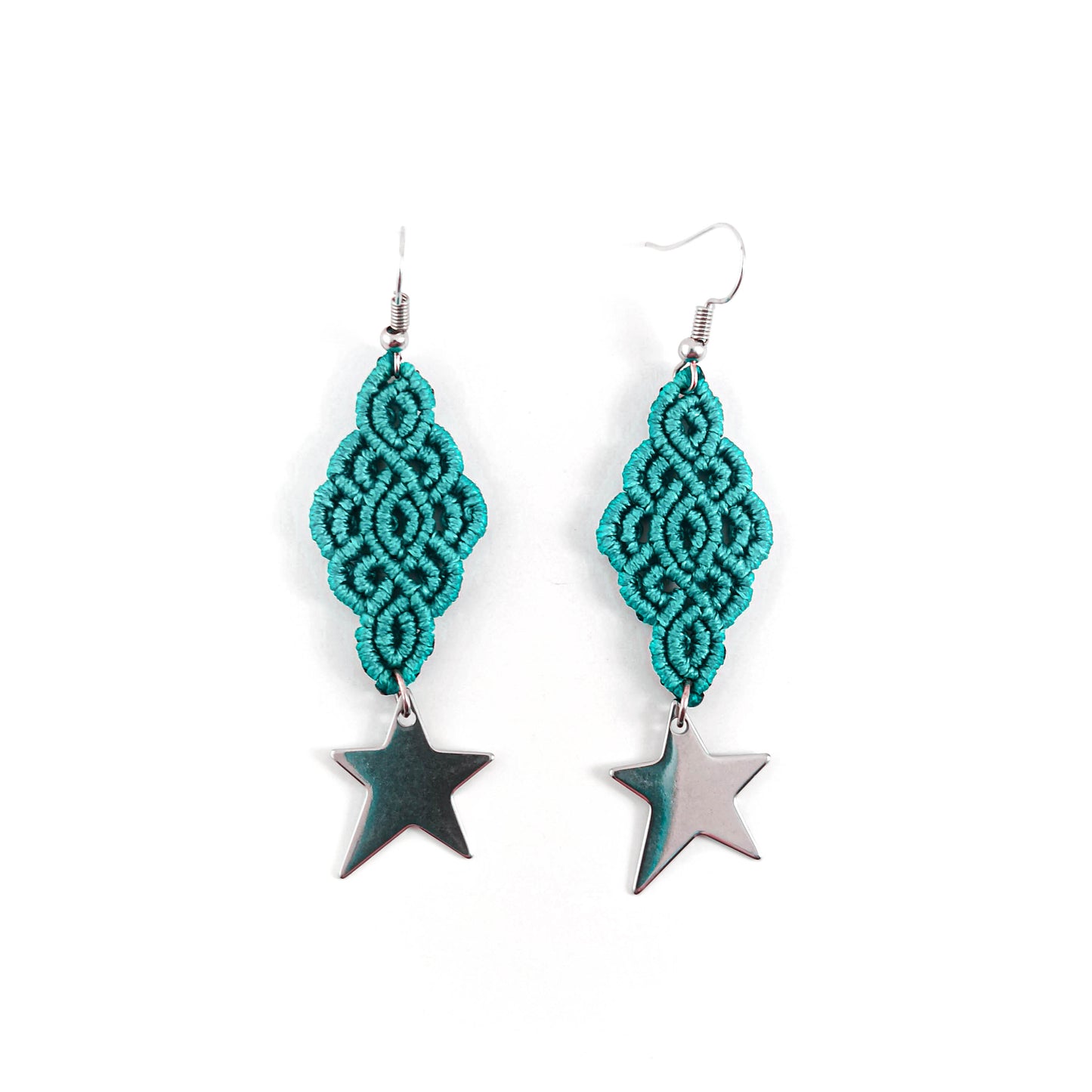 Turquoise Macrame Fish Scale Earrings