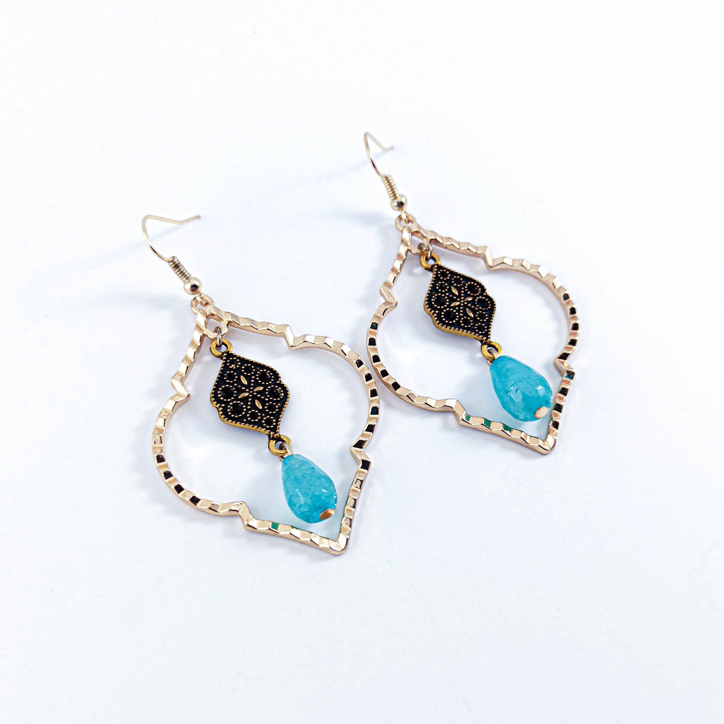 Boucles d'Oreilles Ethnique Néphrite Laiton
