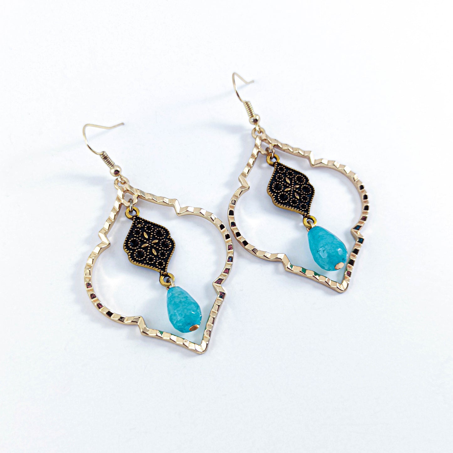 Boucles d'Oreilles Ethnique Néphrite Laiton