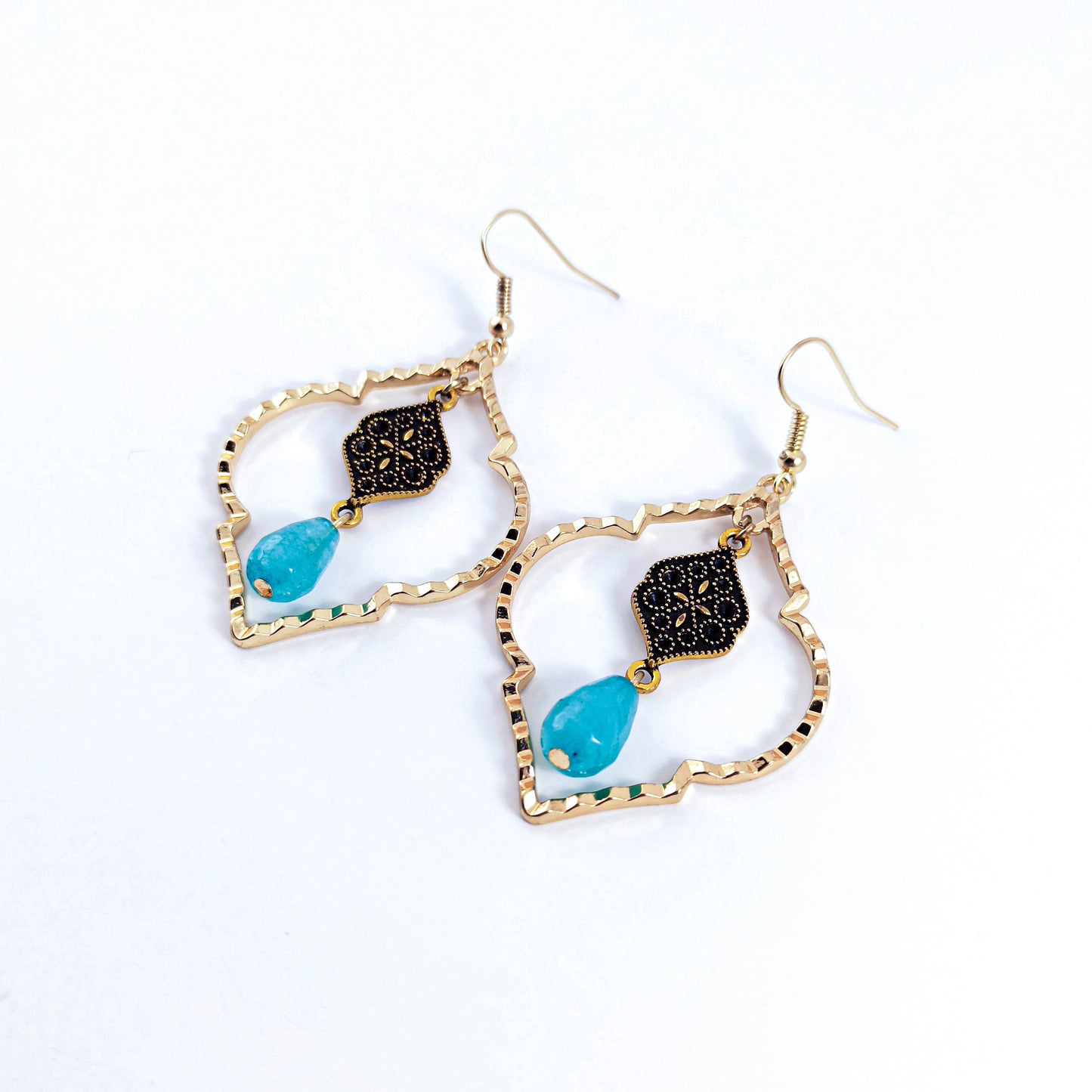 Boucles d'Oreilles Ethnique Néphrite Laiton