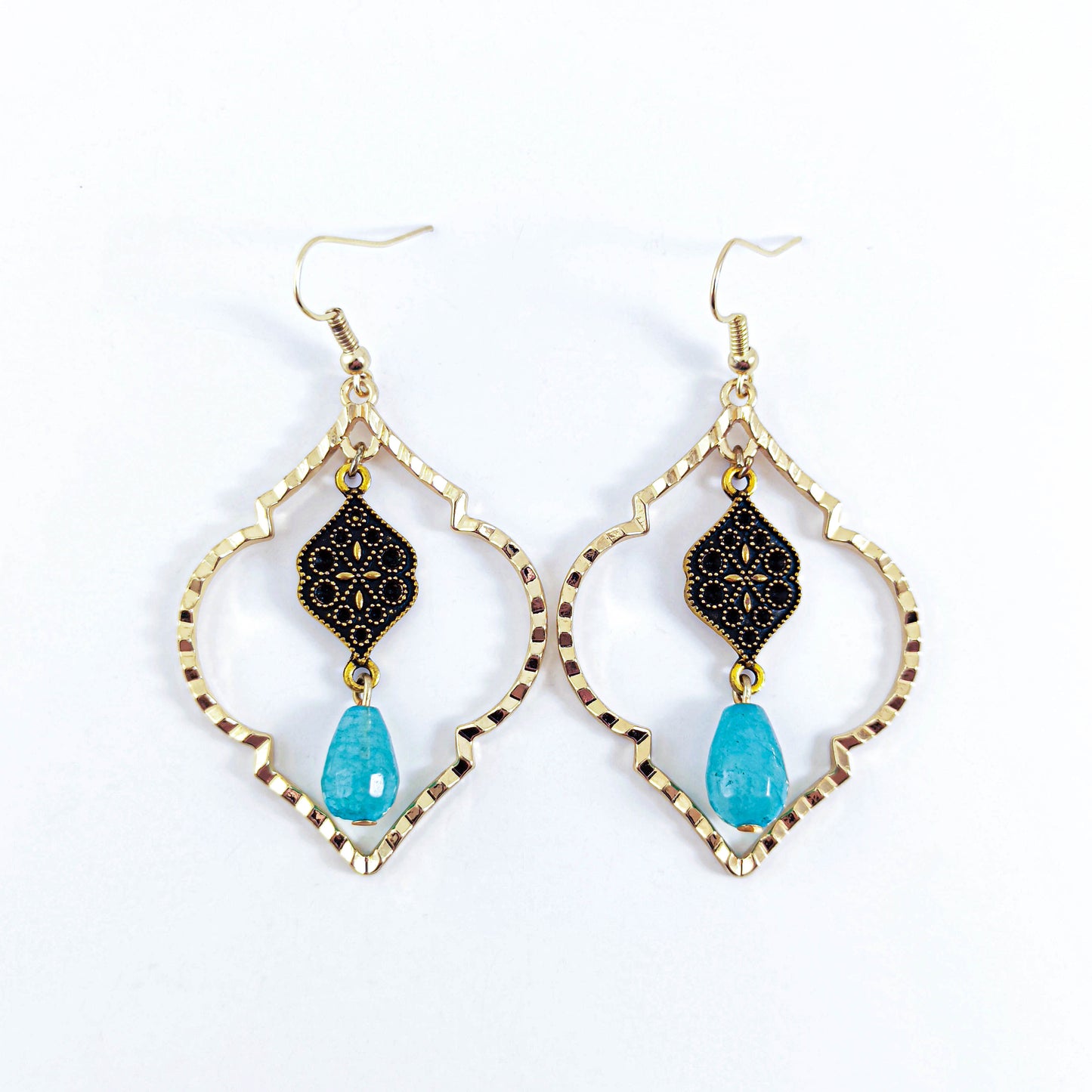 Boucles d'Oreilles Ethnique Néphrite Laiton