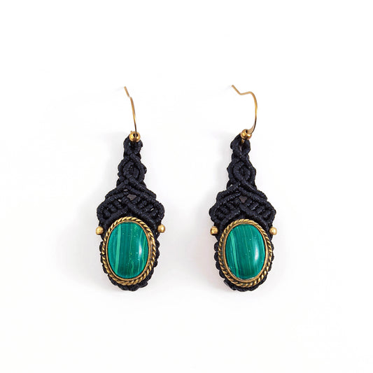 Macrame Earrings with Malachite Gemstones
