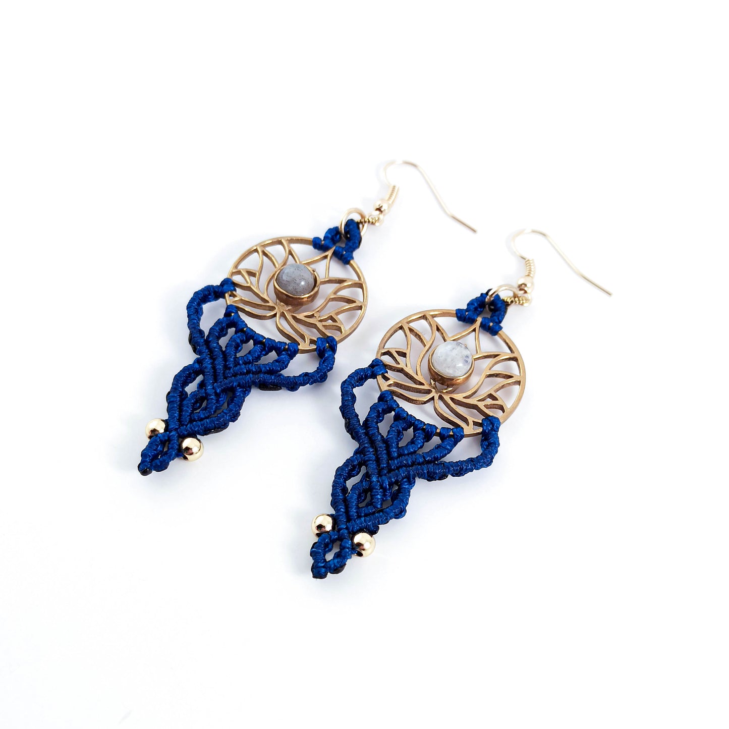 Lotus Gemstone Macrame Earrings