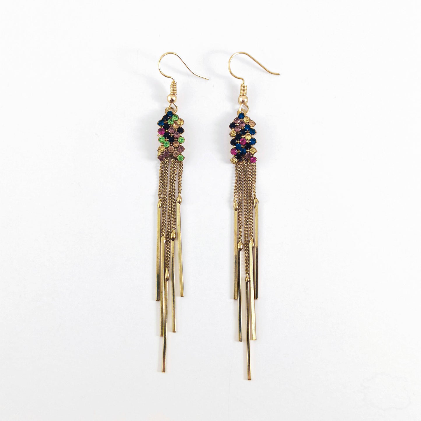 Boucles d'oreilles pendantes en or avec cristaux de zircon multicolores
