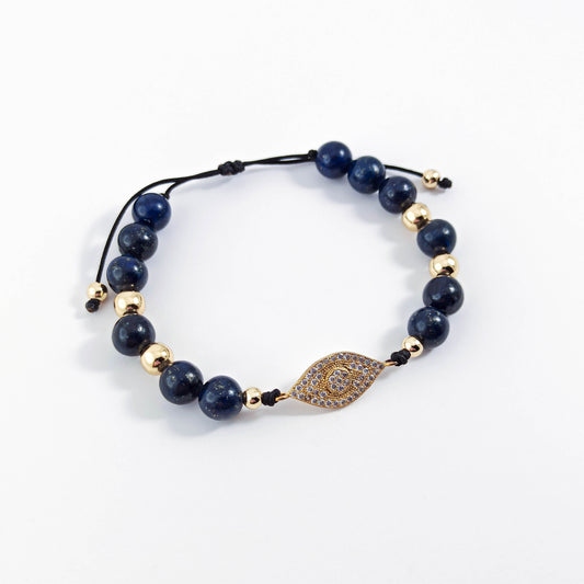 Evil Eye Lapis Lazuli Bracelet with Zircons