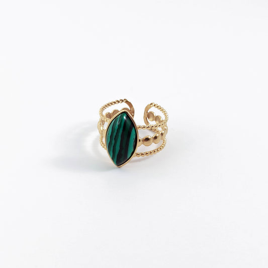Malachite Stainless Steel Adjustable Ring