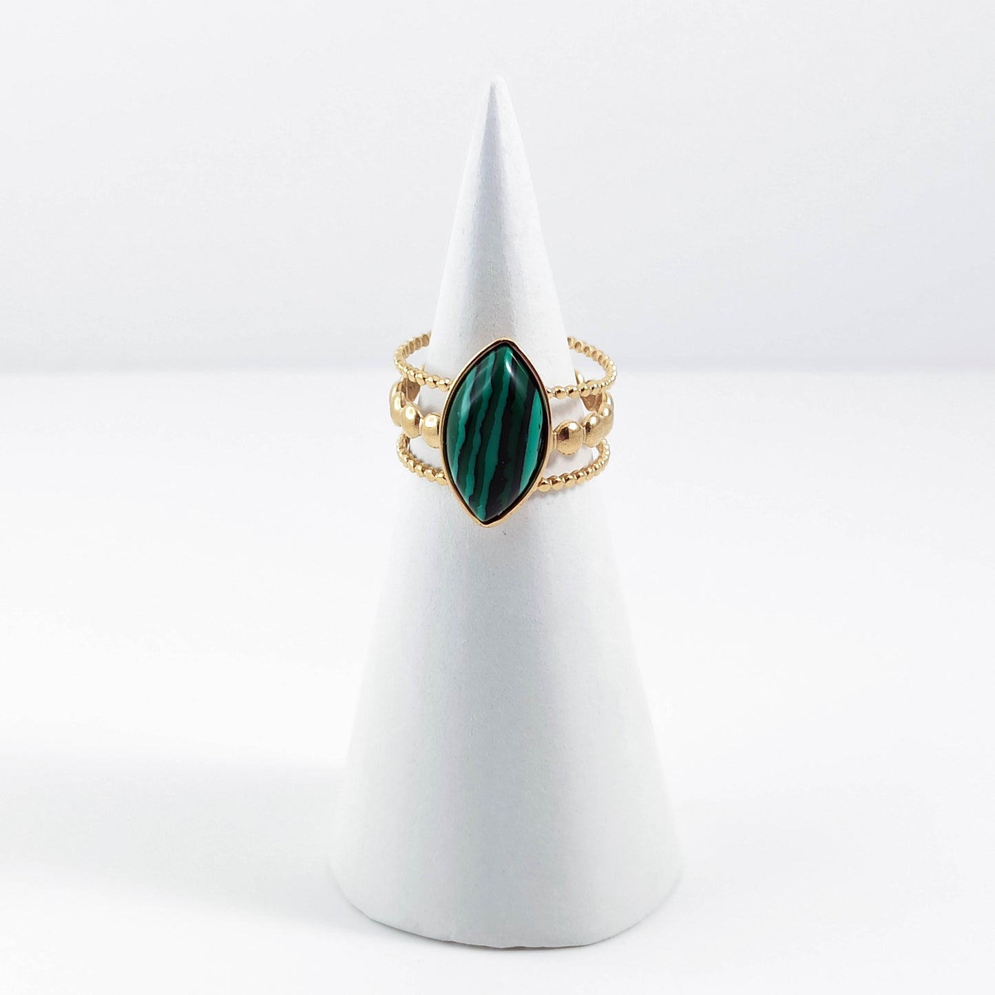 Malachite Stainless Steel Adjustable Ring