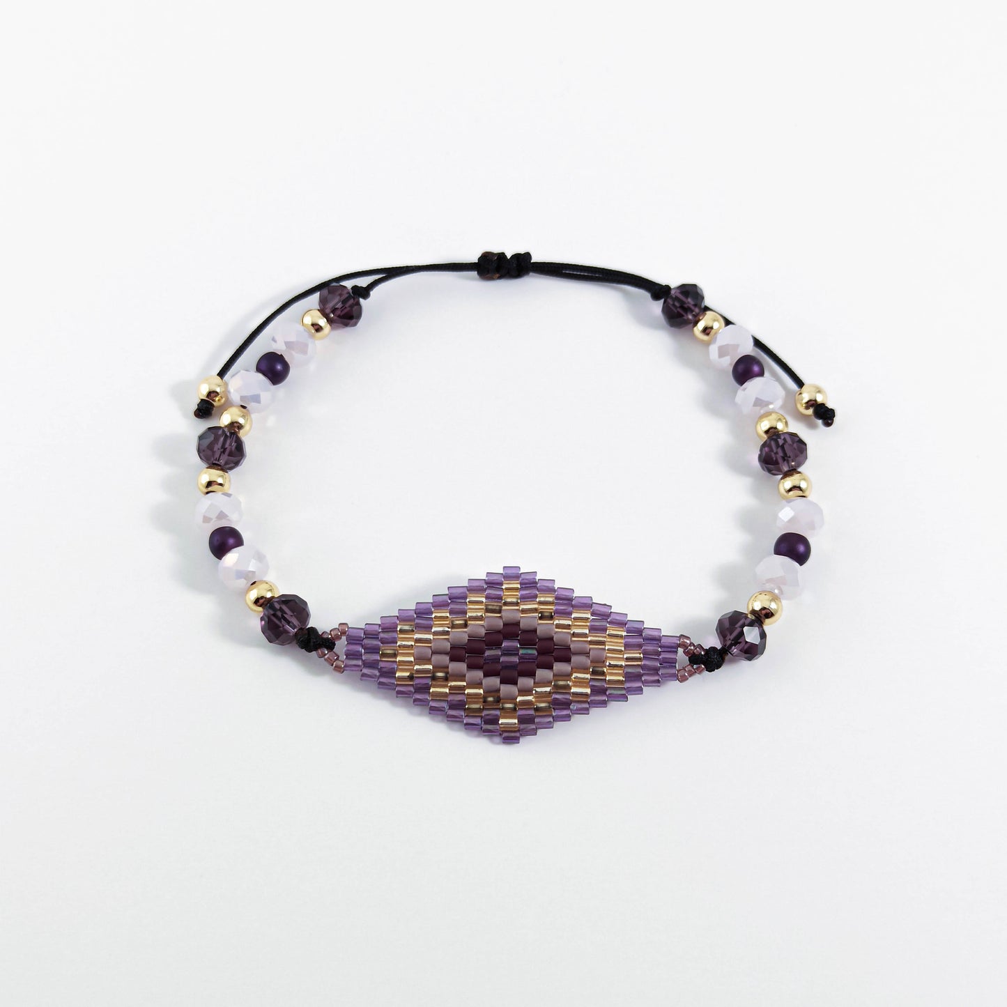 Purple Beaded Bracelet with Gold Details