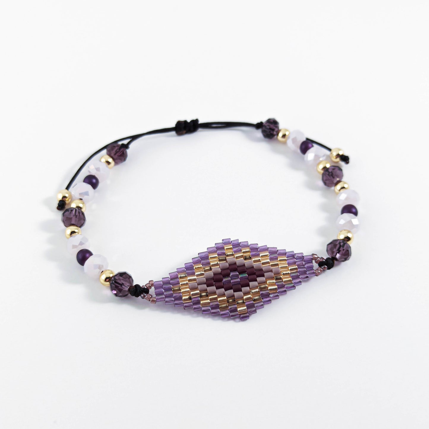 Purple Beaded Bracelet with Gold Details