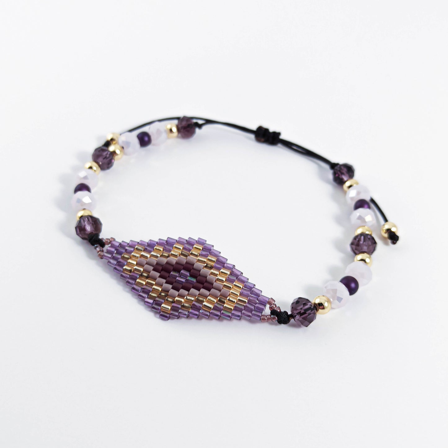 Purple Beaded Bracelet with Gold Details